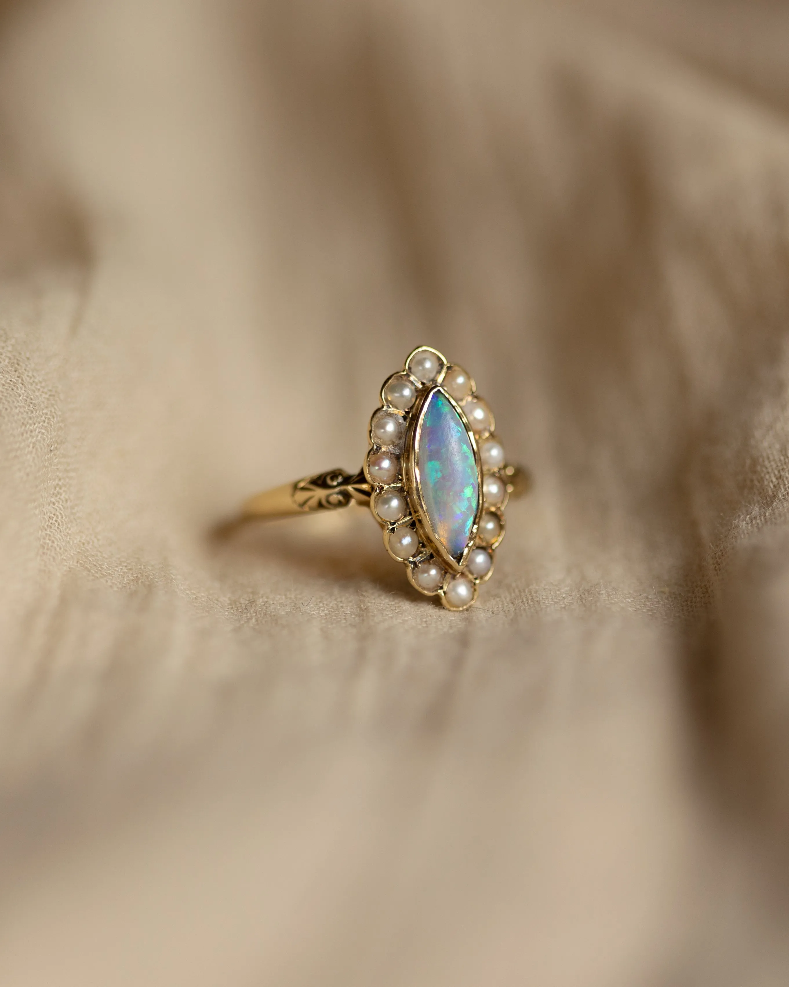 Ernestine 1898 Antique 15ct Gold Opal & Pearl Marquise Ring sold by Rock n Rose product image thumbnail 4