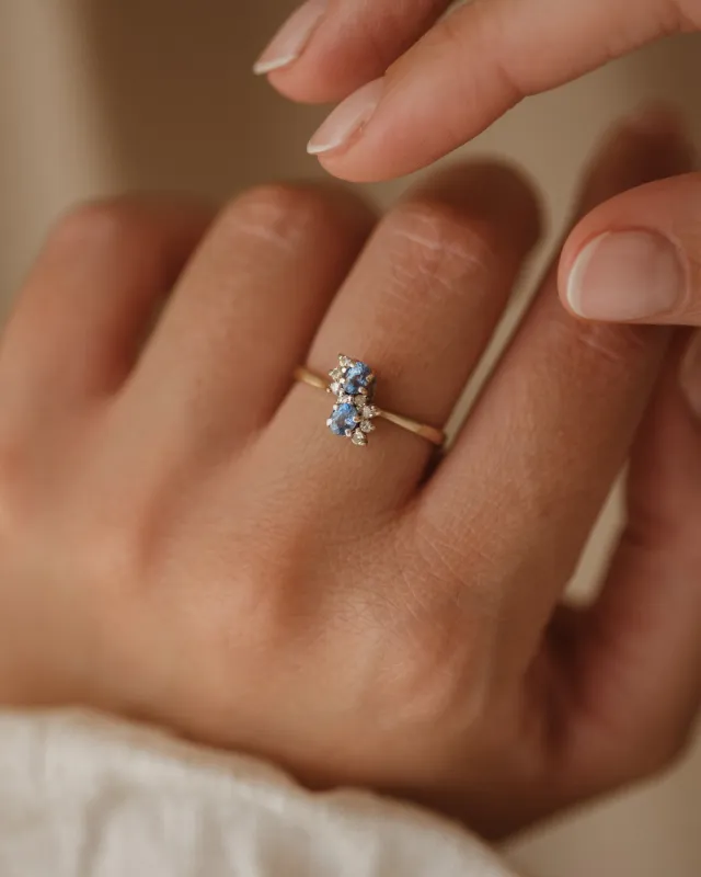Wilma Vintage 9ct Gold Sapphire & Diamond Crossover Ring sold by Rock n Rose