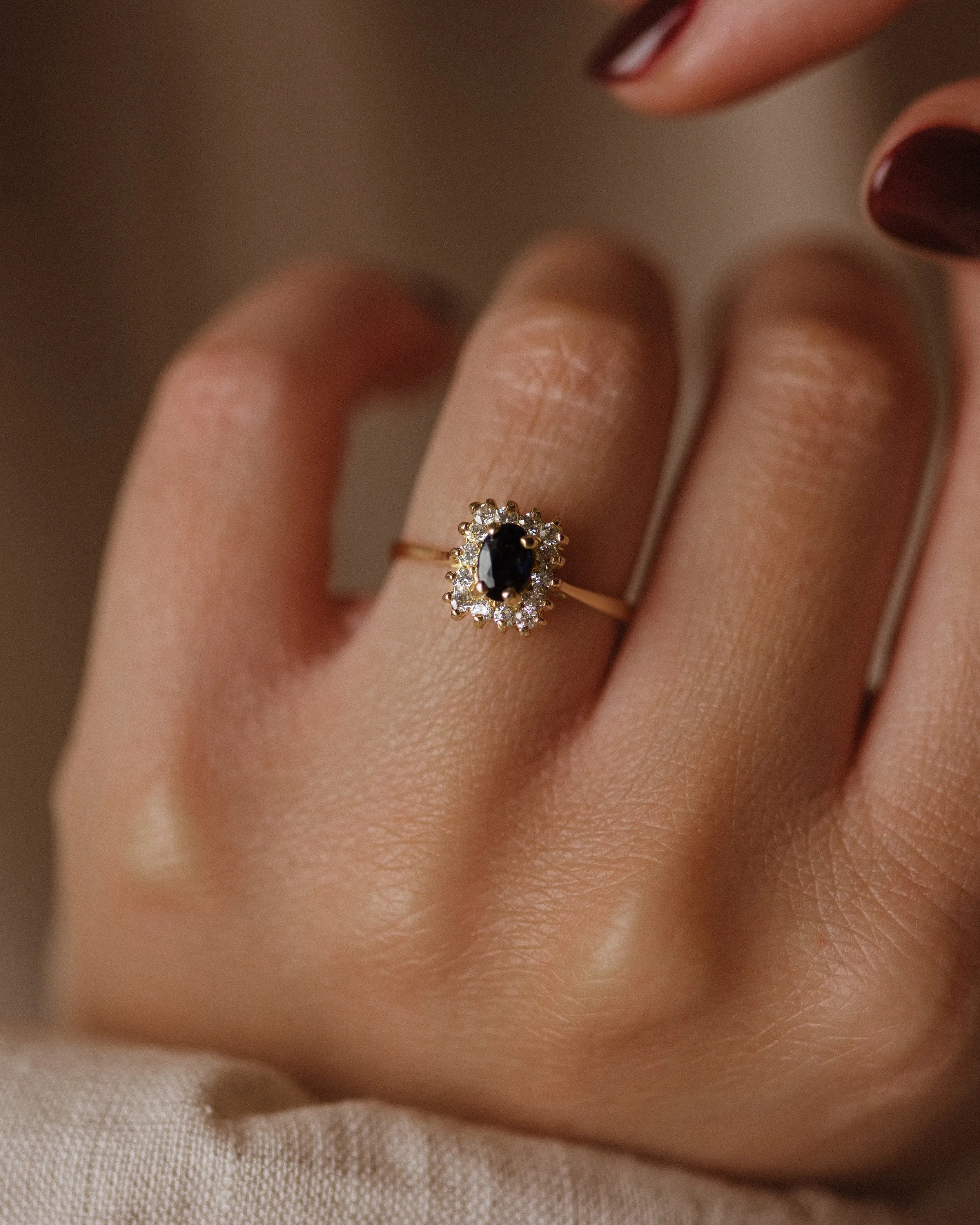 Rene Vintage 18ct Gold Sapphire & Diamond Cluster Ring sold by Rock n Rose