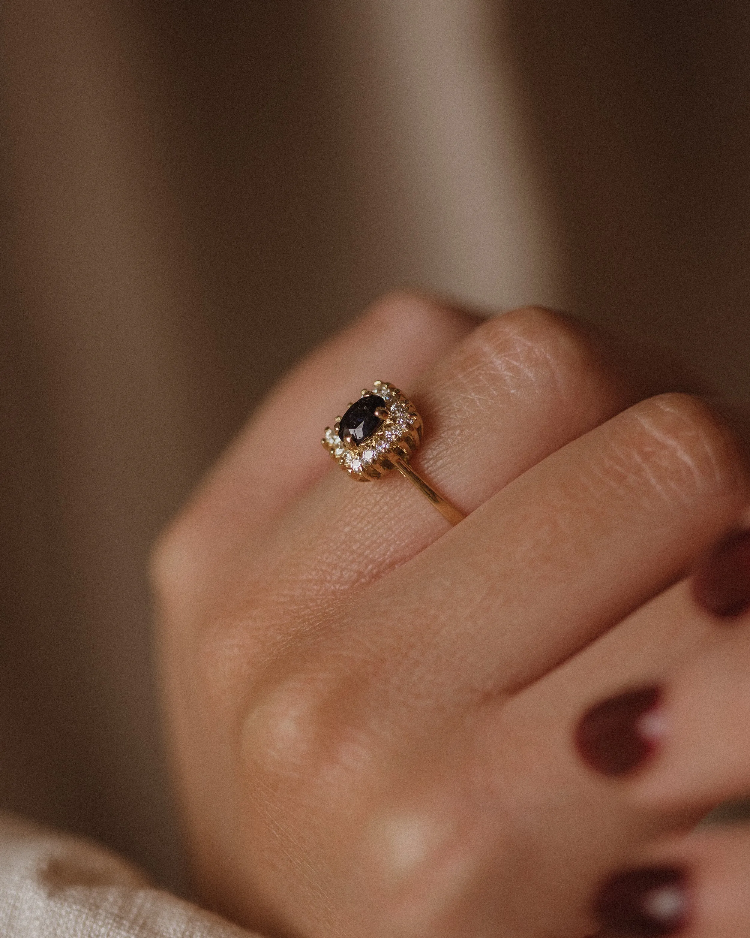 Rene Vintage 18ct Gold Sapphire & Diamond Cluster Ring sold by Rock n Rose product image thumbnail 2