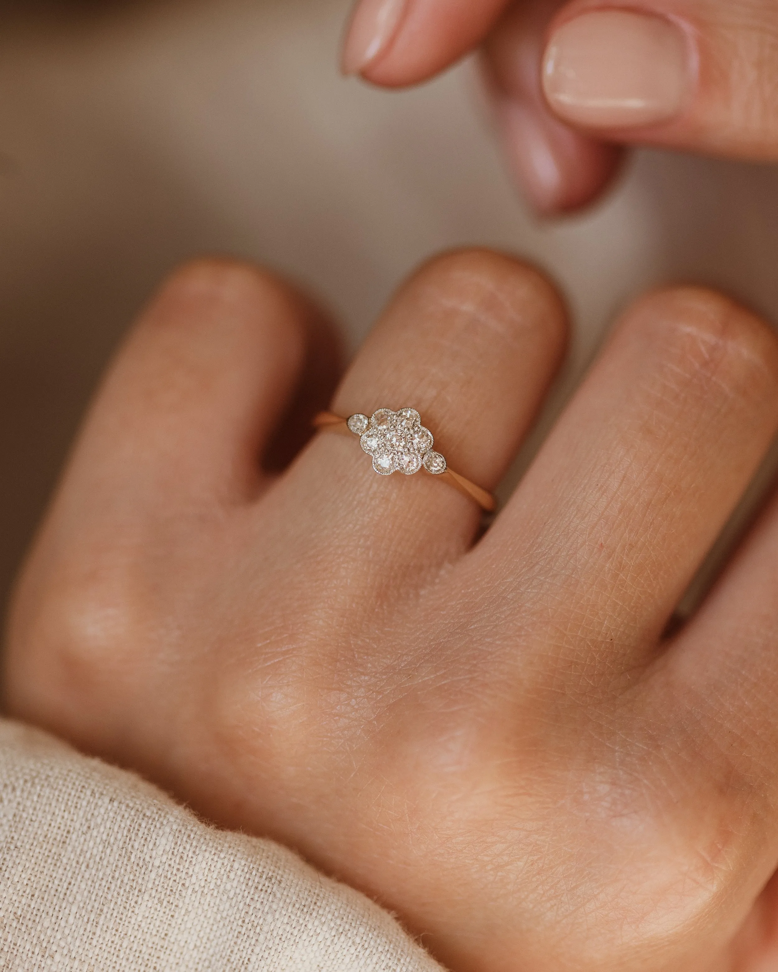 Veronica Antique 18ct Gold Diamond Cluster Ring sold by Rock n Rose