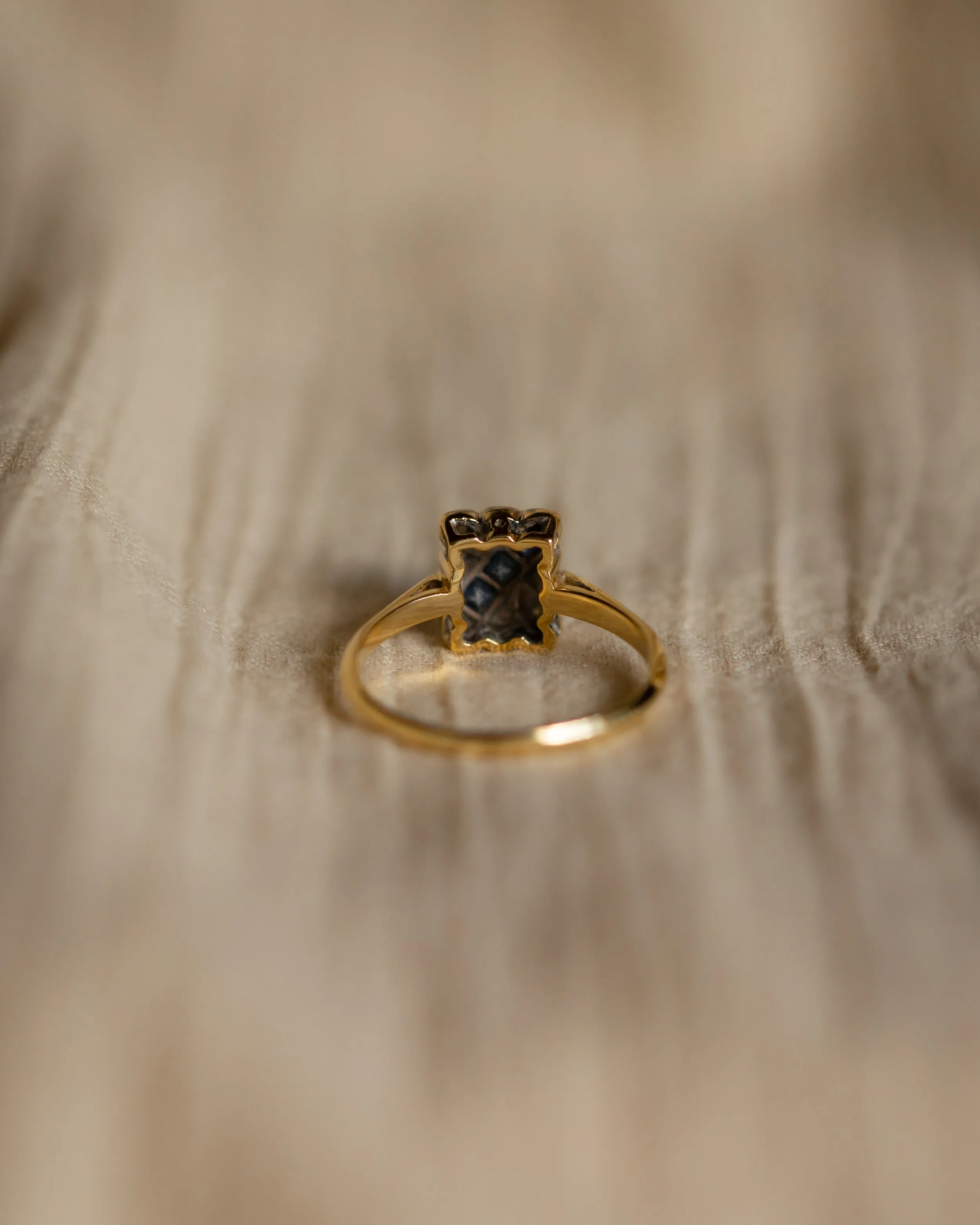 Aster Art Deco Antique 18ct Gold Sapphire, Emerald & Diamond Panel Ring sold by Rock n Rose product image thumbnail 5