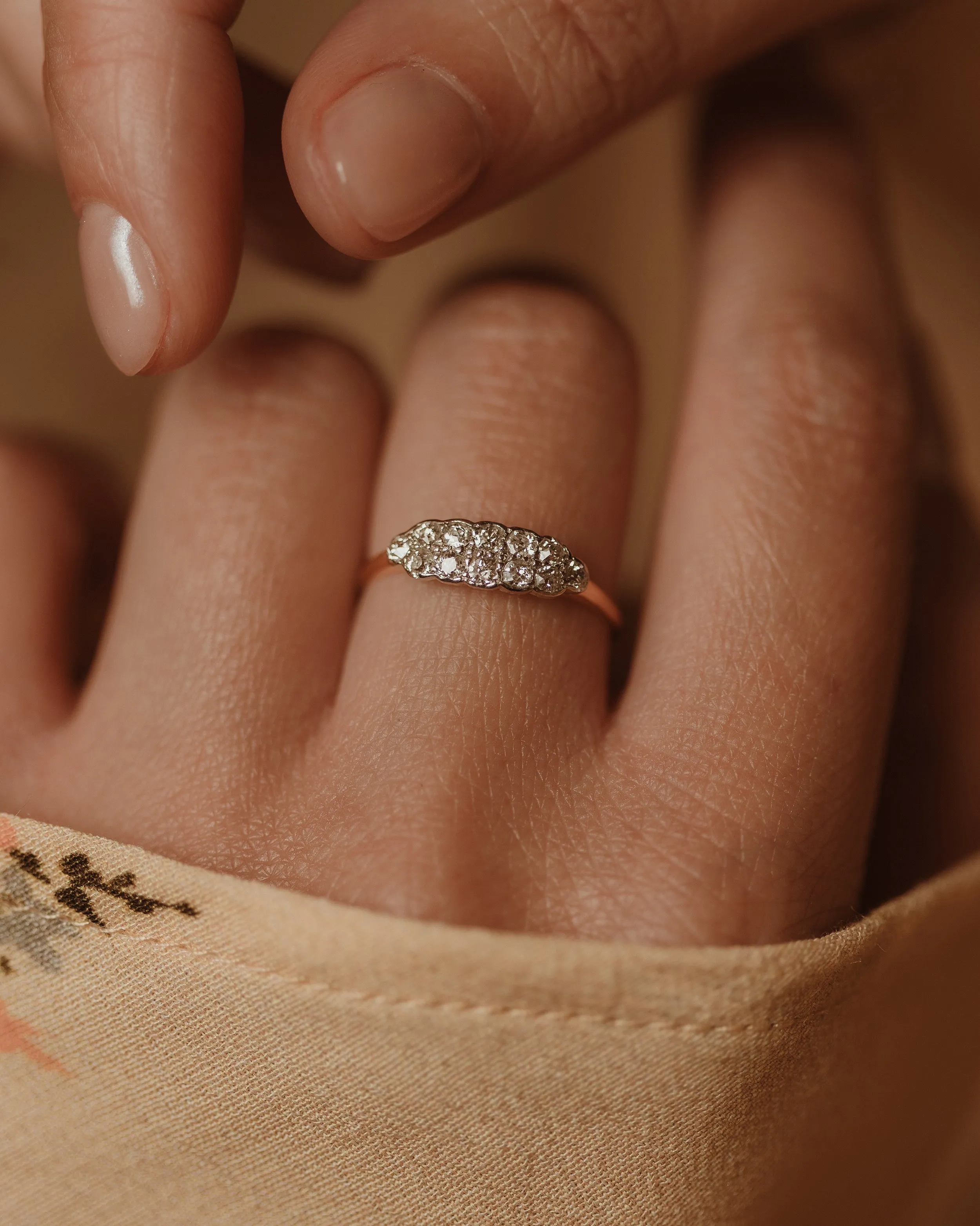 Imogene Antique Art Deco 18ct Gold Diamond Cluster Ring sold by Rock n Rose