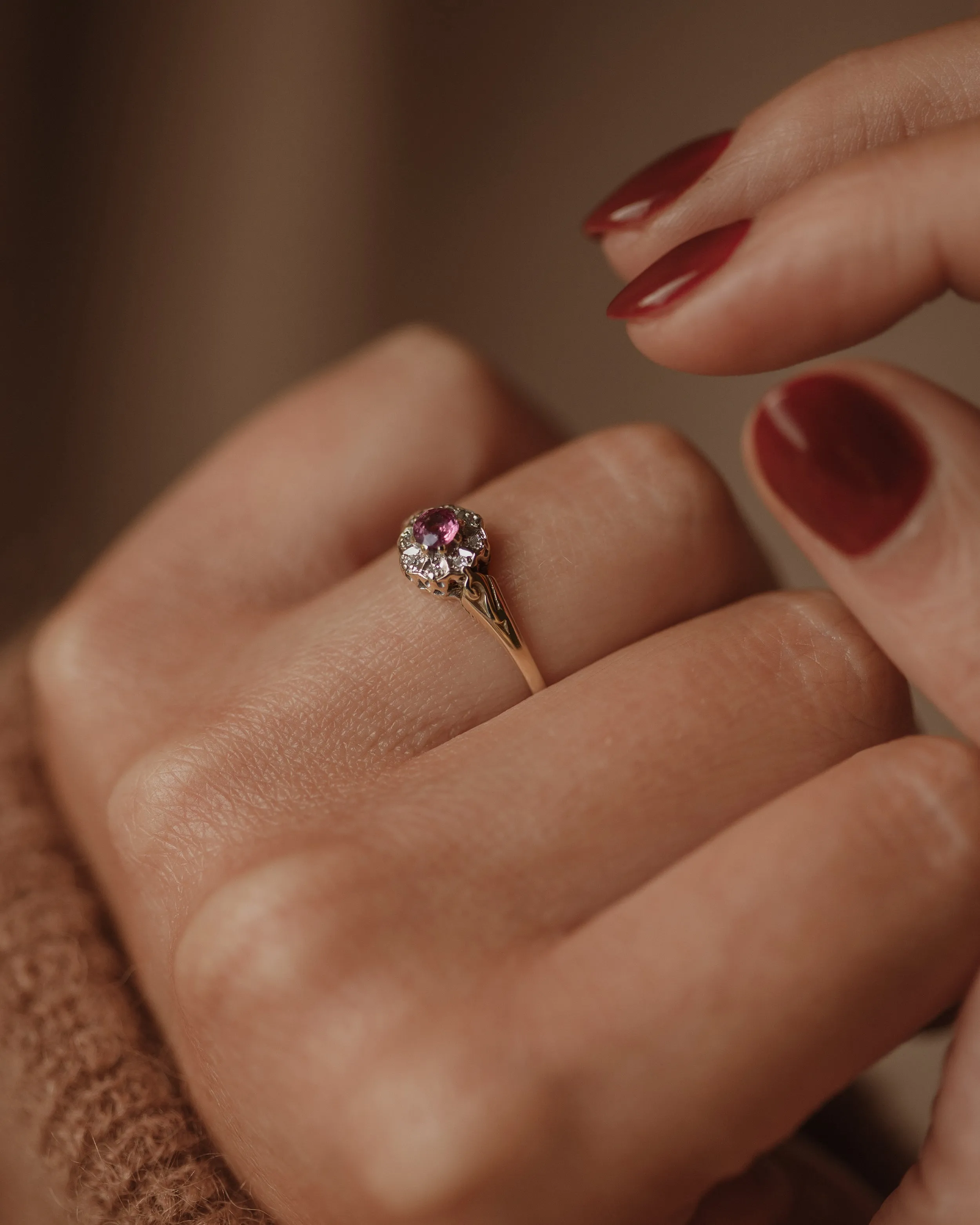 Helena 1985 Vintage 9ct Gold Ruby & Diamond Cluster Ring sold by Rock n Rose product image thumbnail 5