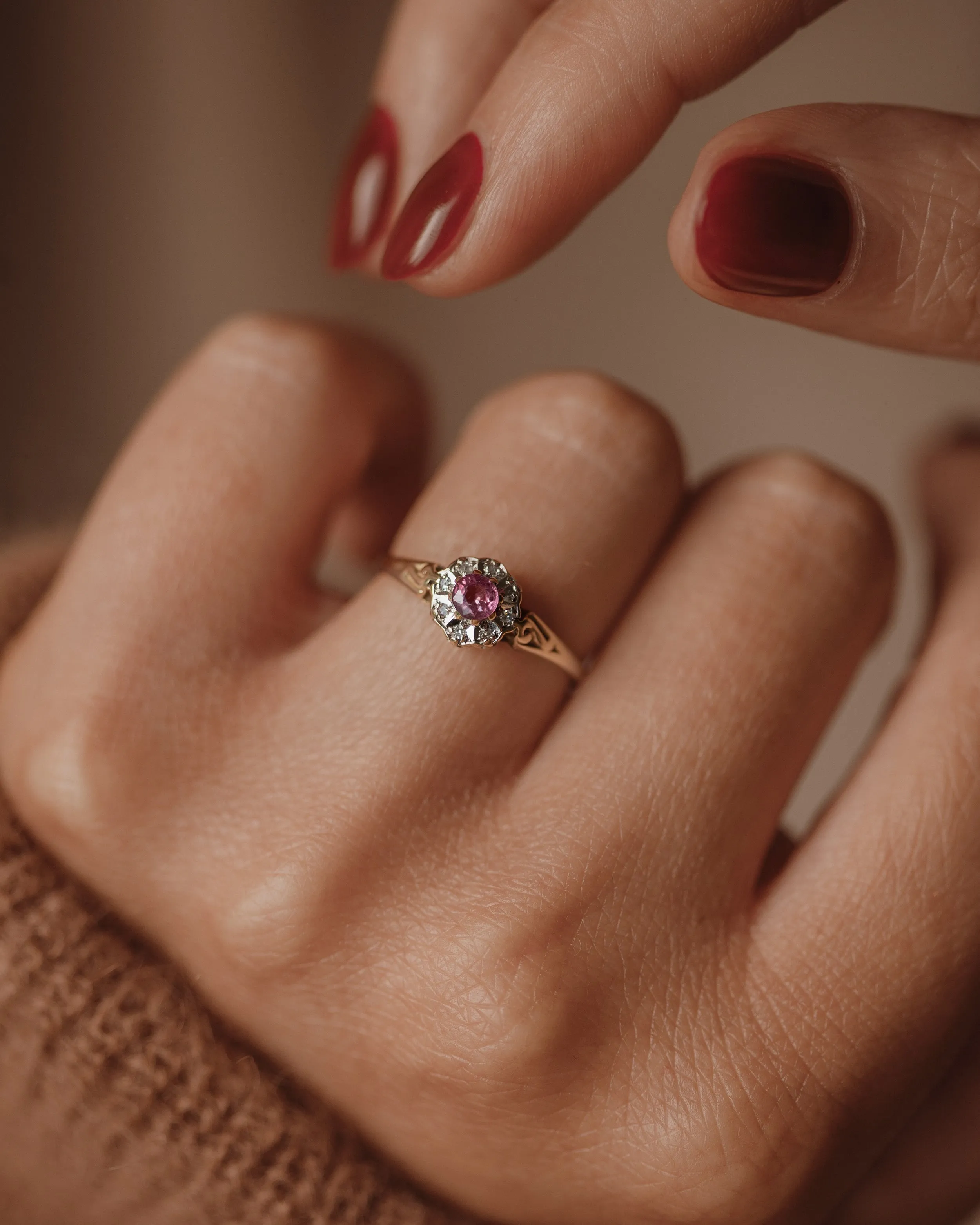 Helena 1985 Vintage 9ct Gold Ruby & Diamond Cluster Ring sold by Rock n Rose product image thumbnail 2