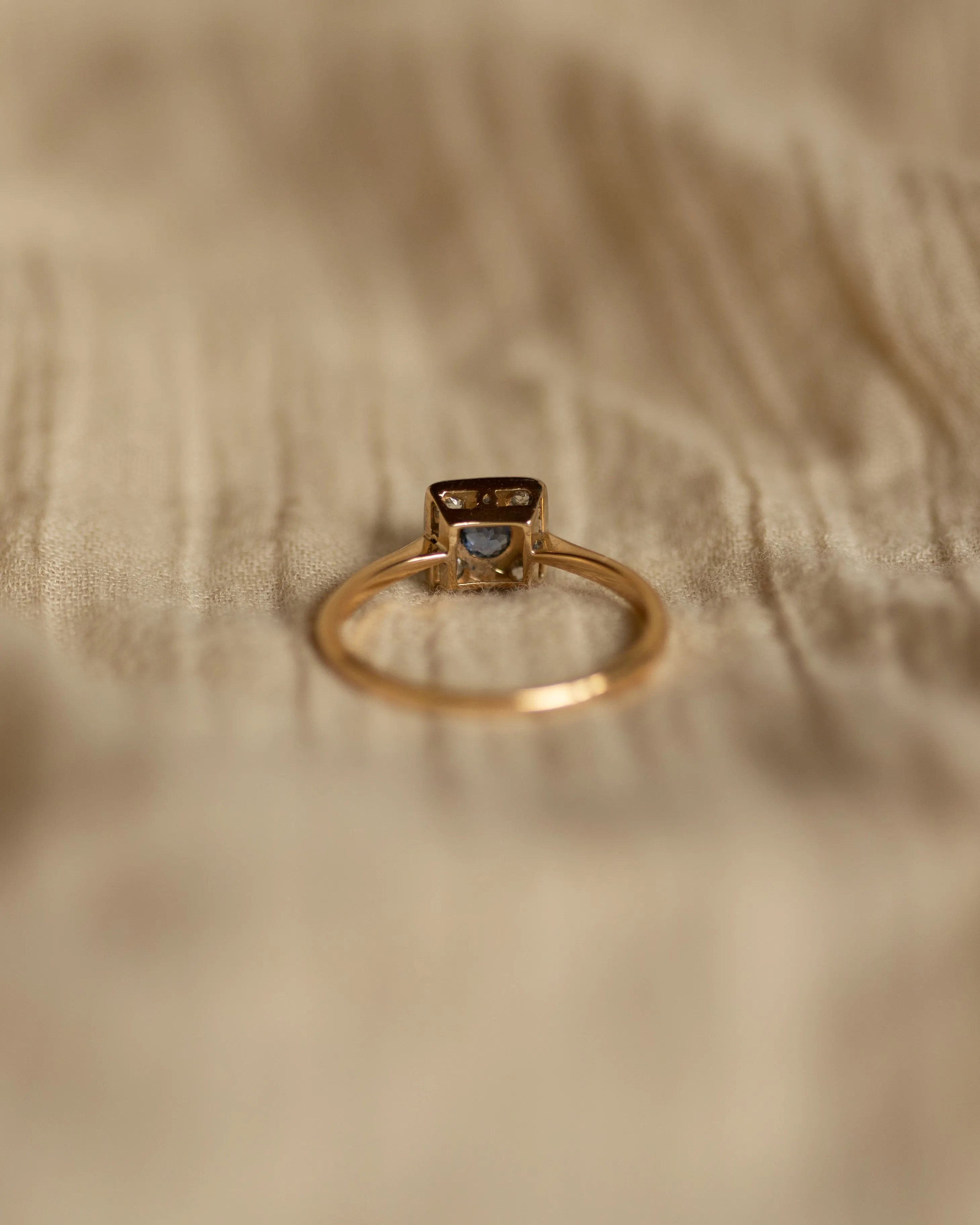 Camille Antique 18ct Gold Sapphire & Diamond Square Cluster Ring sold by Rock n Rose product image thumbnail 5