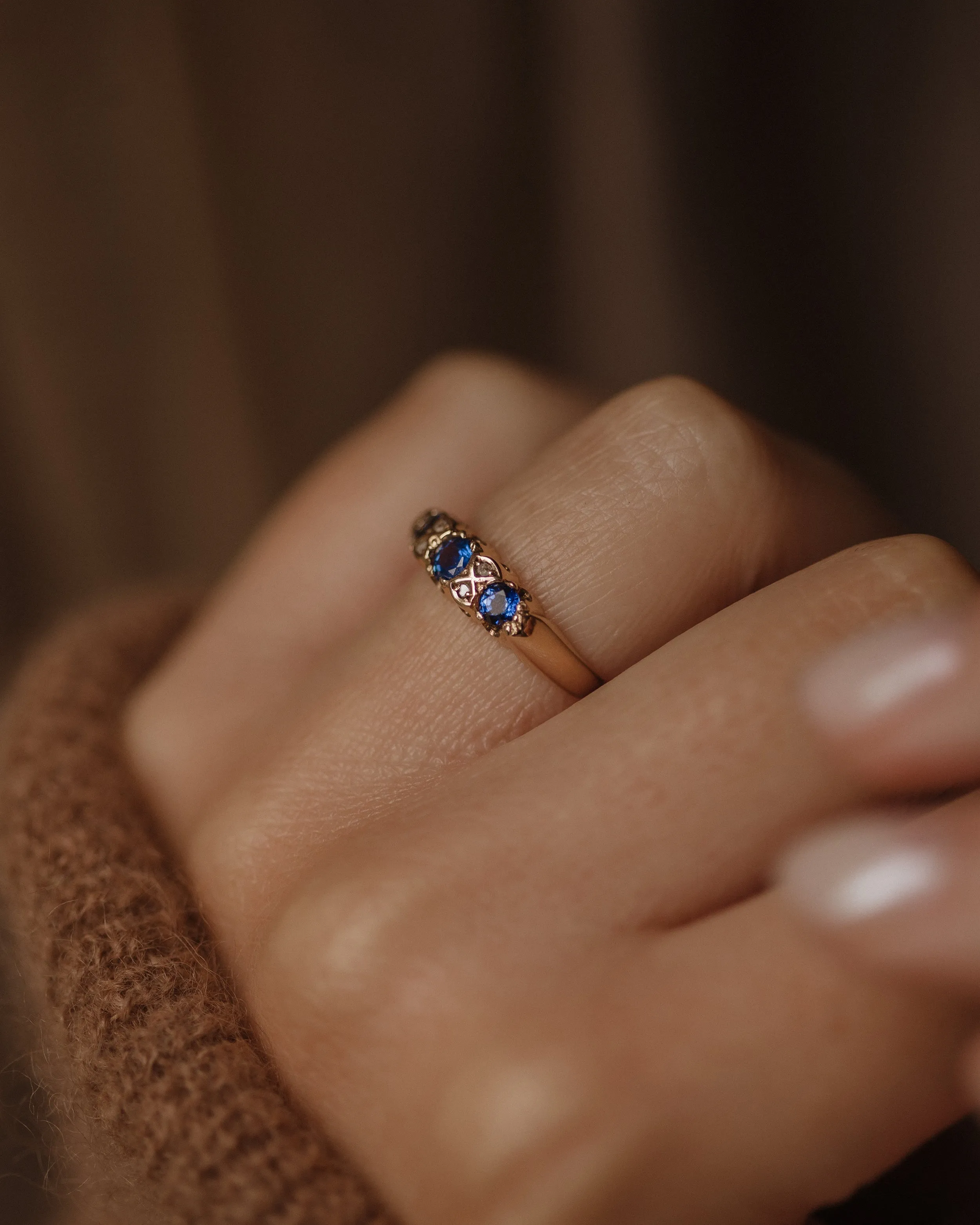 Thomasin 1899 Antique 9ct Gold Sapphire & Diamond Seven Stone Ring sold by Rock n Rose product image thumbnail 3