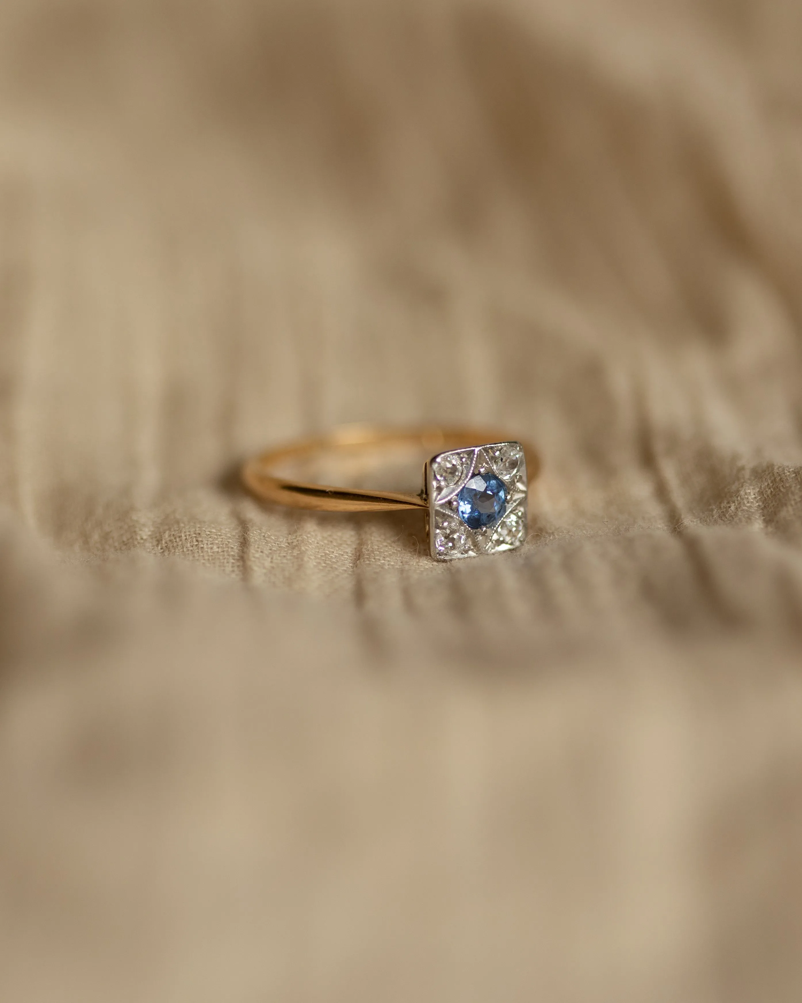 Camille Antique 18ct Gold Sapphire & Diamond Square Cluster Ring sold by Rock n Rose product image thumbnail 4