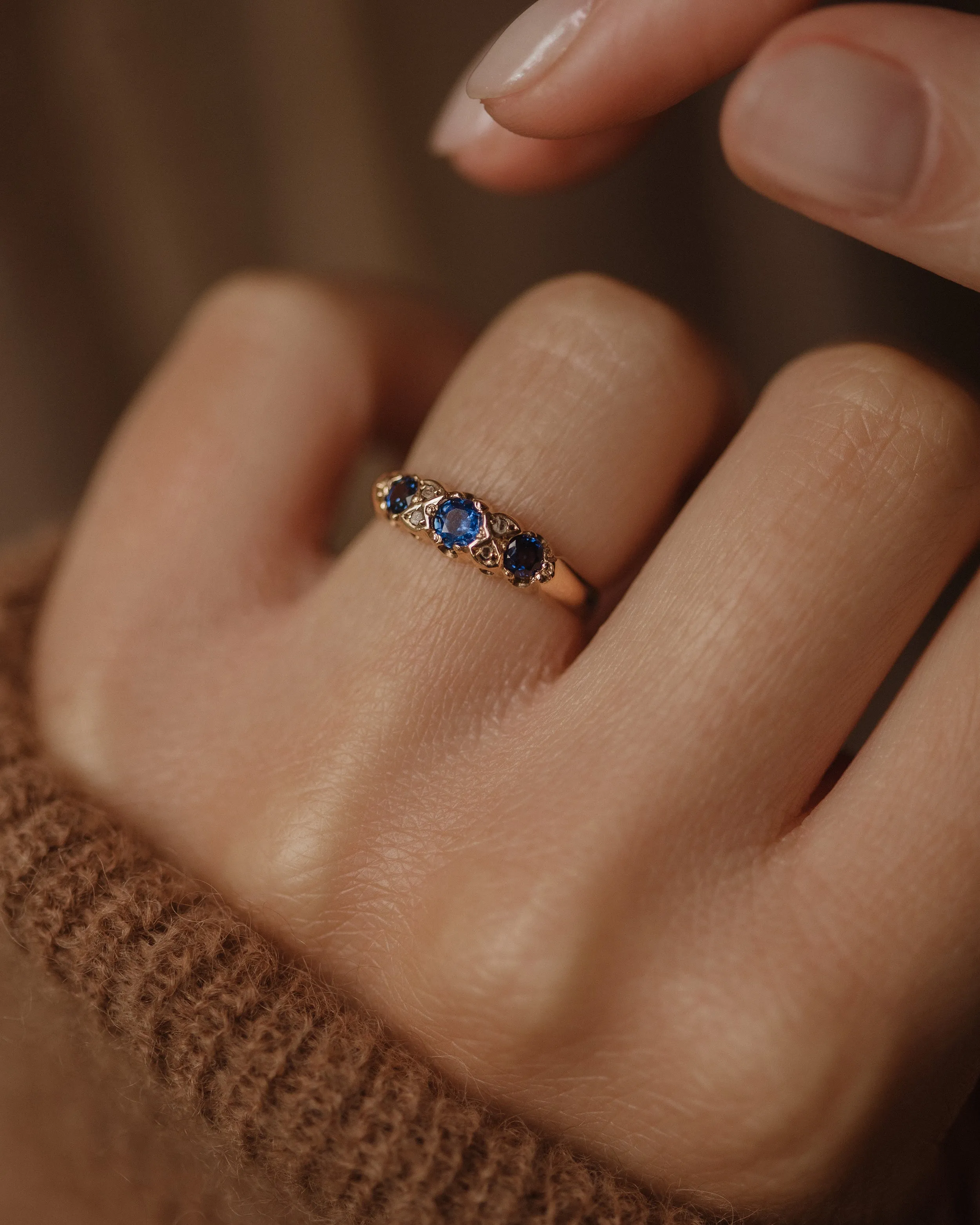 Thomasin 1899 Antique 9ct Gold Sapphire & Diamond Seven Stone Ring sold by Rock n Rose product image thumbnail 2