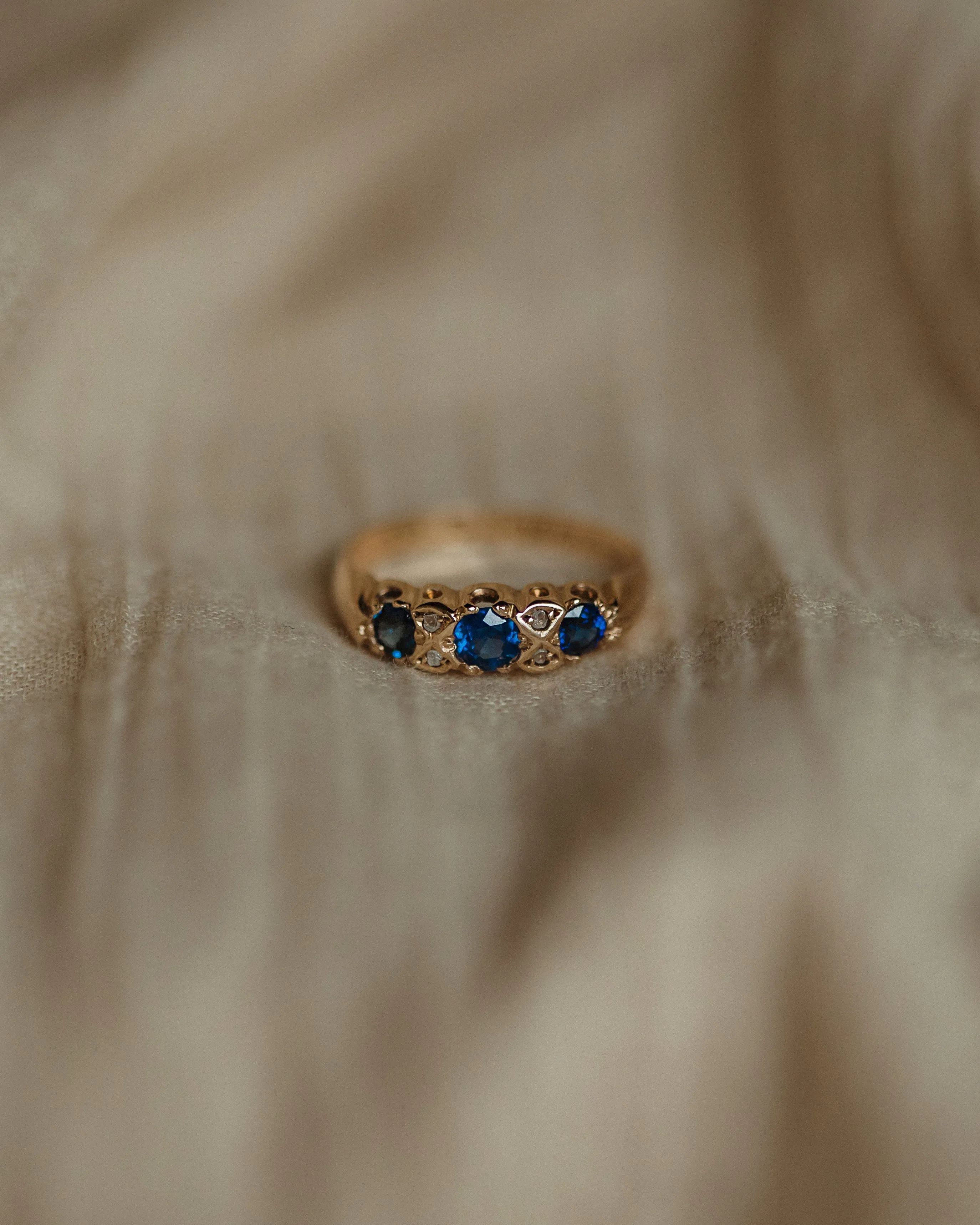 Thomasin 1899 Antique 9ct Gold Sapphire & Diamond Seven Stone Ring sold by Rock n Rose