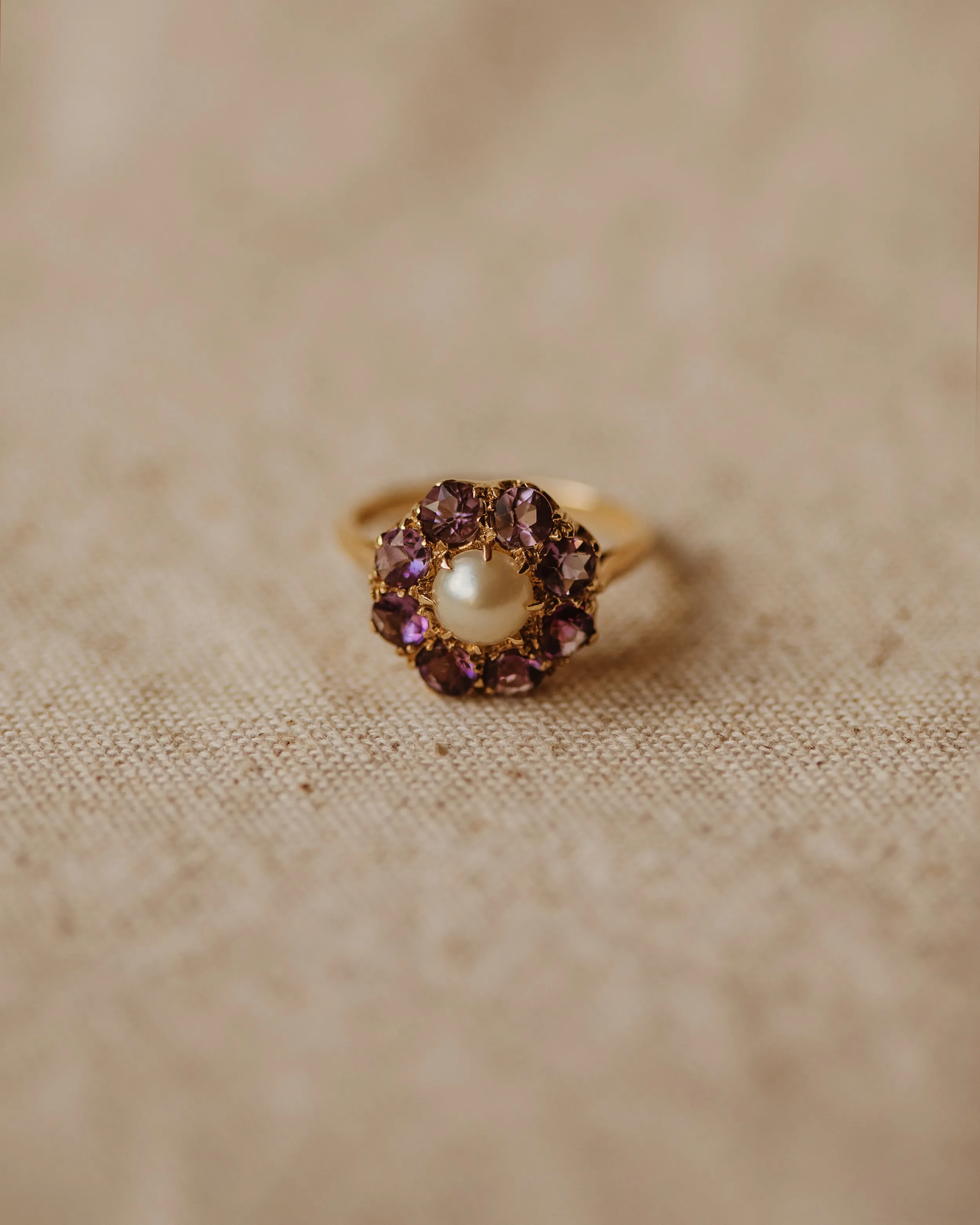 Lissie Vintage 9ct Gold Amethyst & Pearl Cluster Ring sold by Rock n Rose product image thumbnail 3