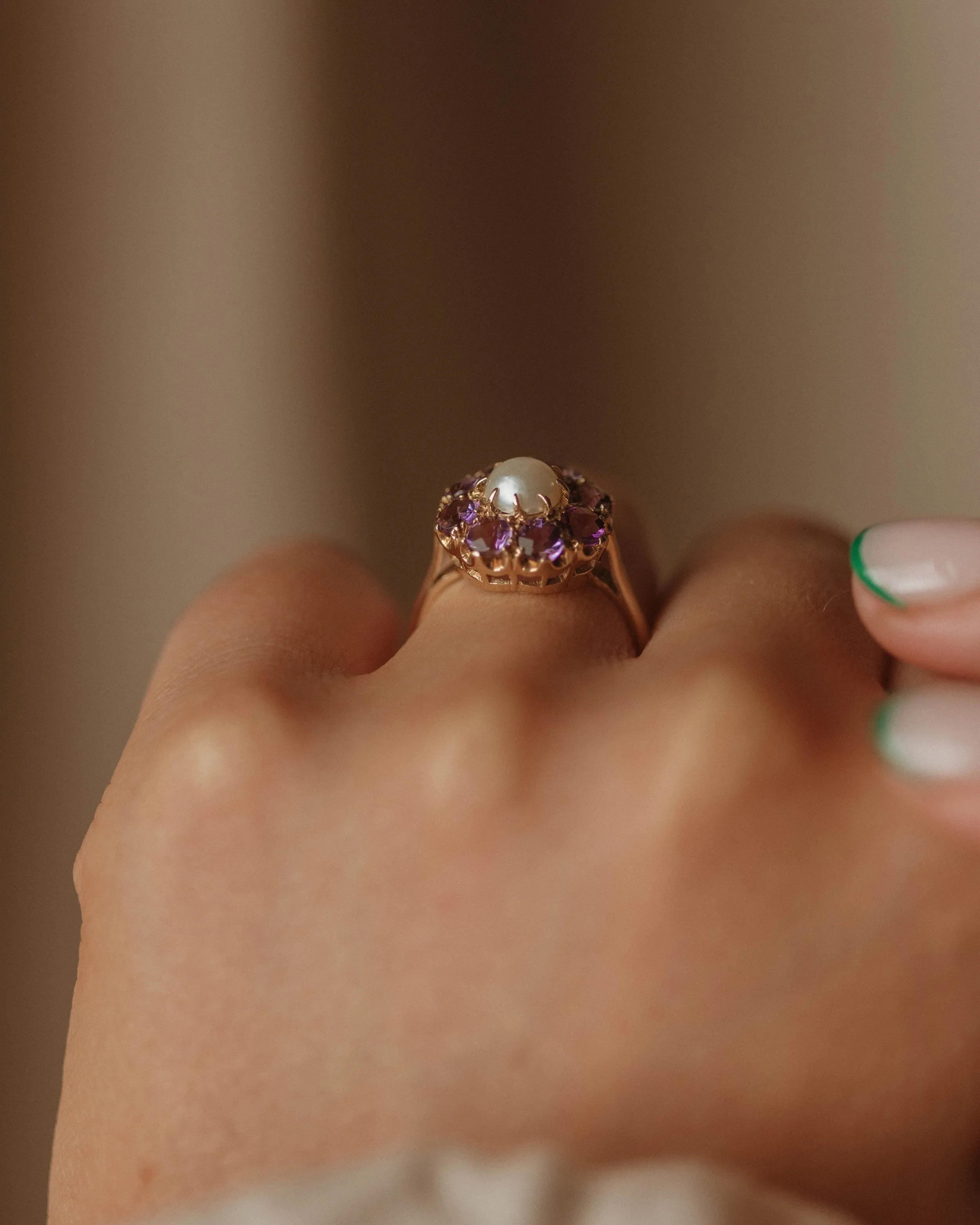 Lissie Vintage 9ct Gold Amethyst & Pearl Cluster Ring sold by Rock n Rose product image thumbnail 5