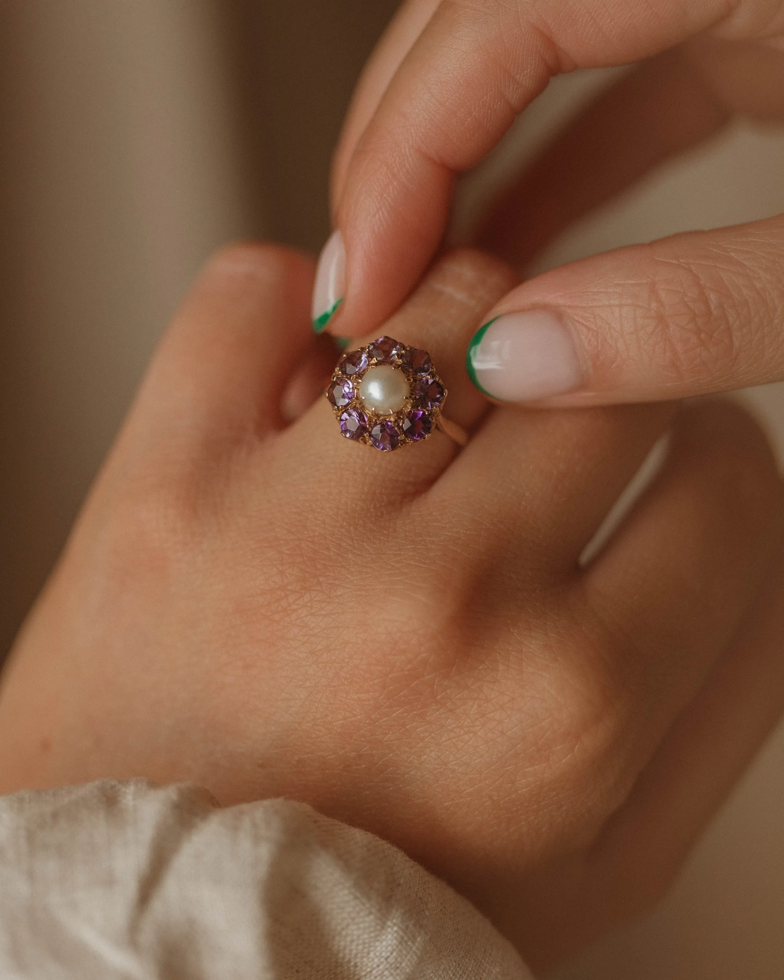 Lissie Vintage 9ct Gold Amethyst & Pearl Cluster Ring sold by Rock n Rose product image thumbnail 2