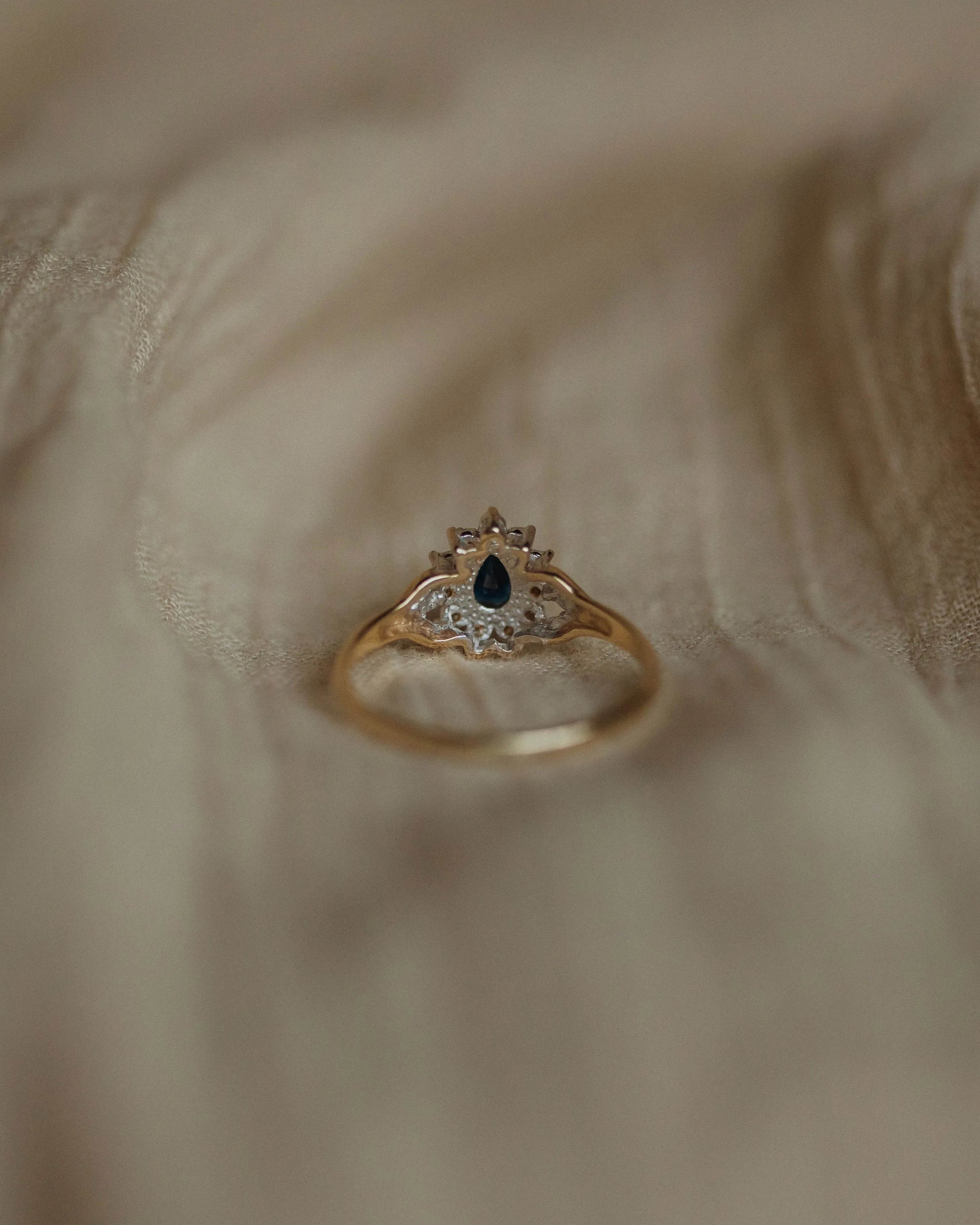 Mary 1985 Vintage 9ct Gold Pear Sapphire & Diamond Cluster Ring sold by Rock n Rose product image thumbnail 5