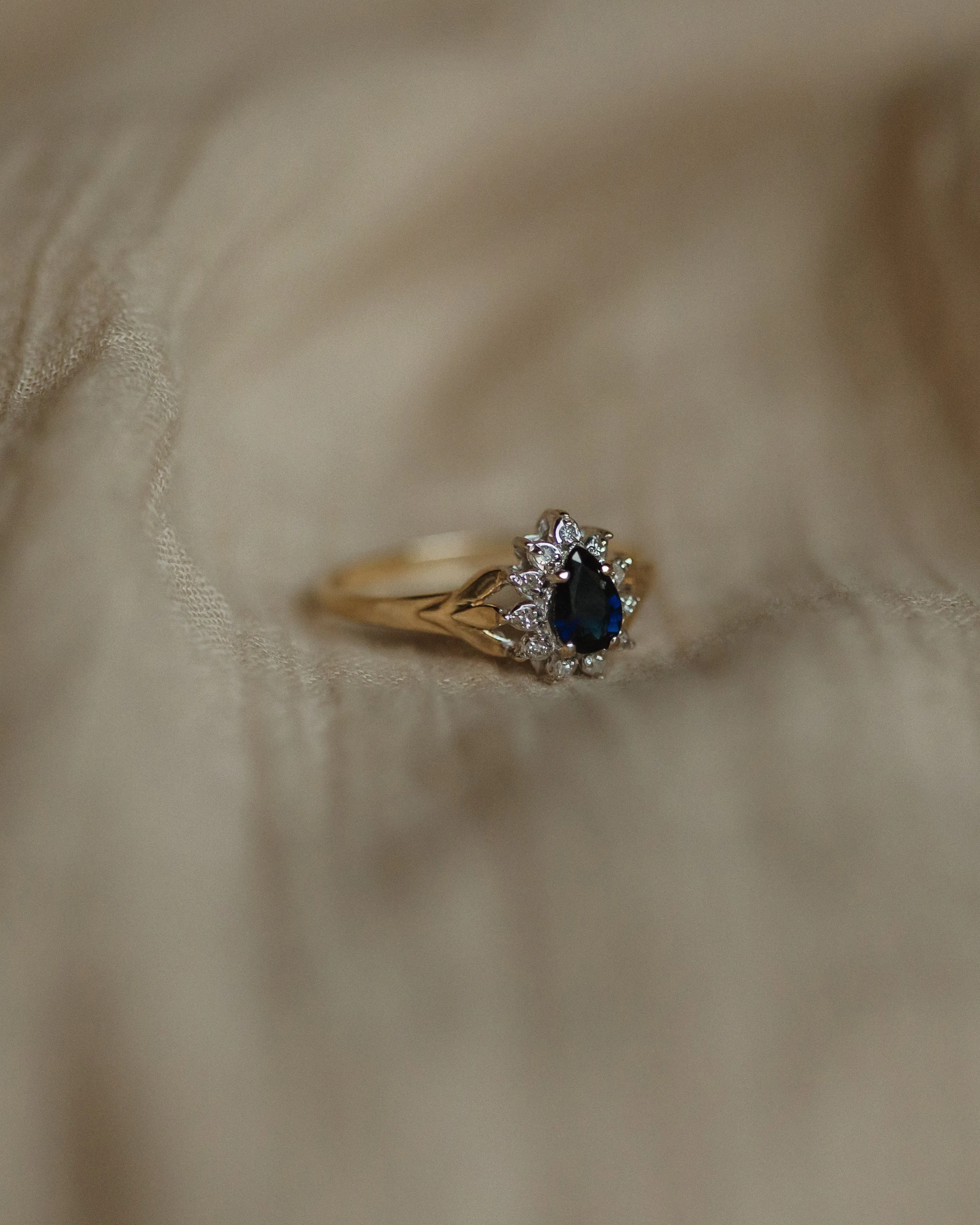 Mary 1985 Vintage 9ct Gold Pear Sapphire & Diamond Cluster Ring sold by Rock n Rose product image thumbnail 4