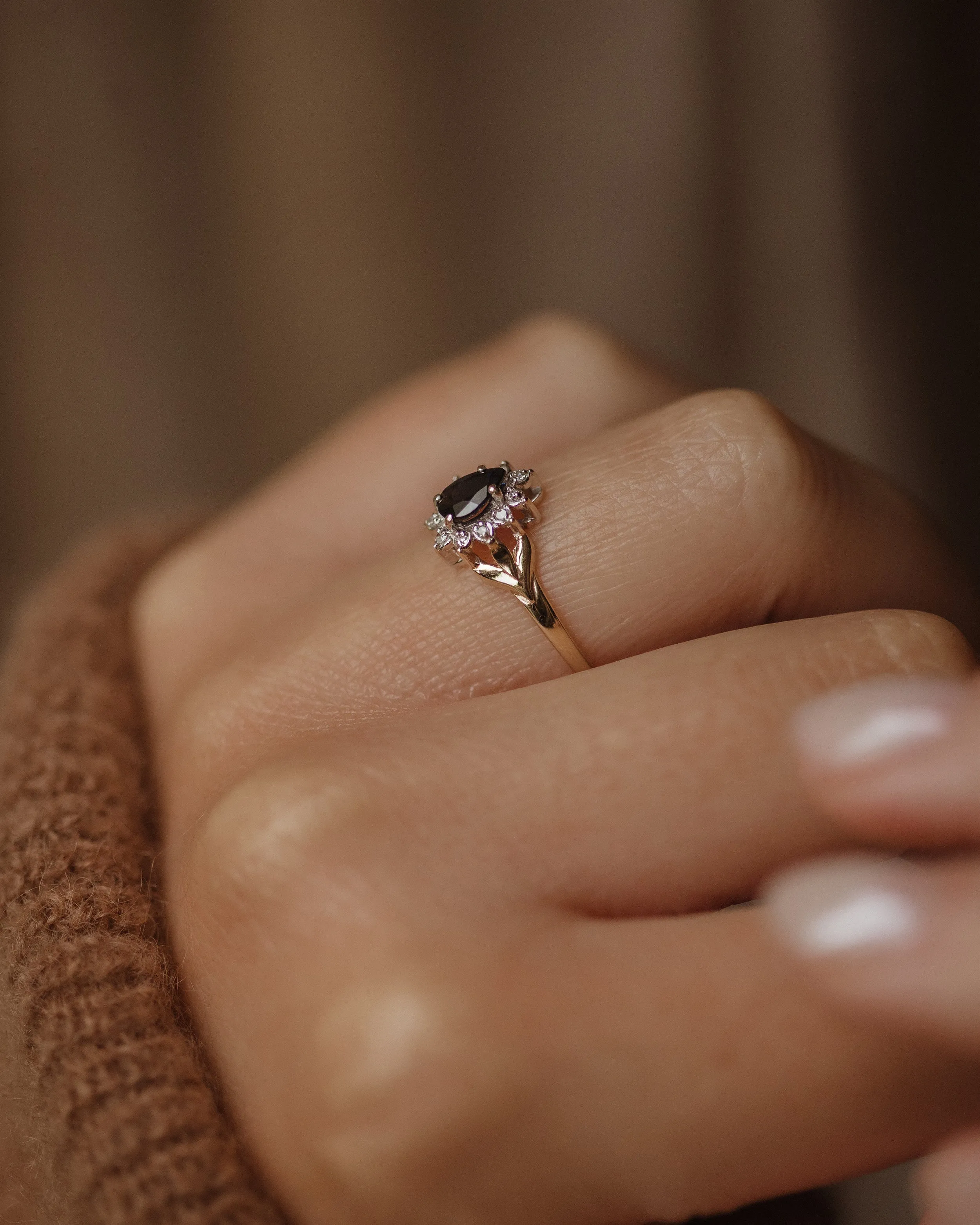 Mary 1985 Vintage 9ct Gold Pear Sapphire & Diamond Cluster Ring sold by Rock n Rose product image thumbnail 2