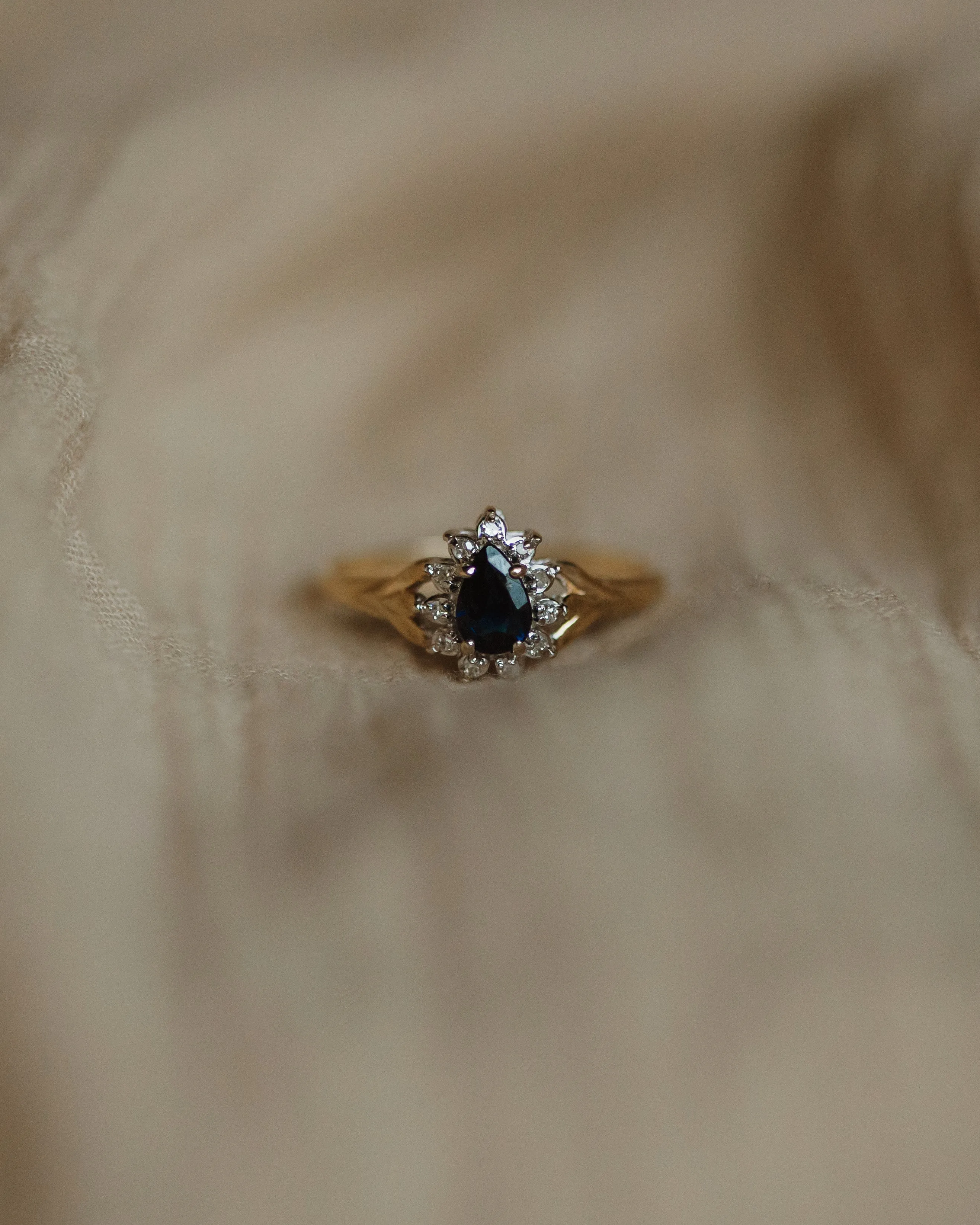 Mary 1985 Vintage 9ct Gold Pear Sapphire & Diamond Cluster Ring sold by Rock n Rose product image thumbnail 3