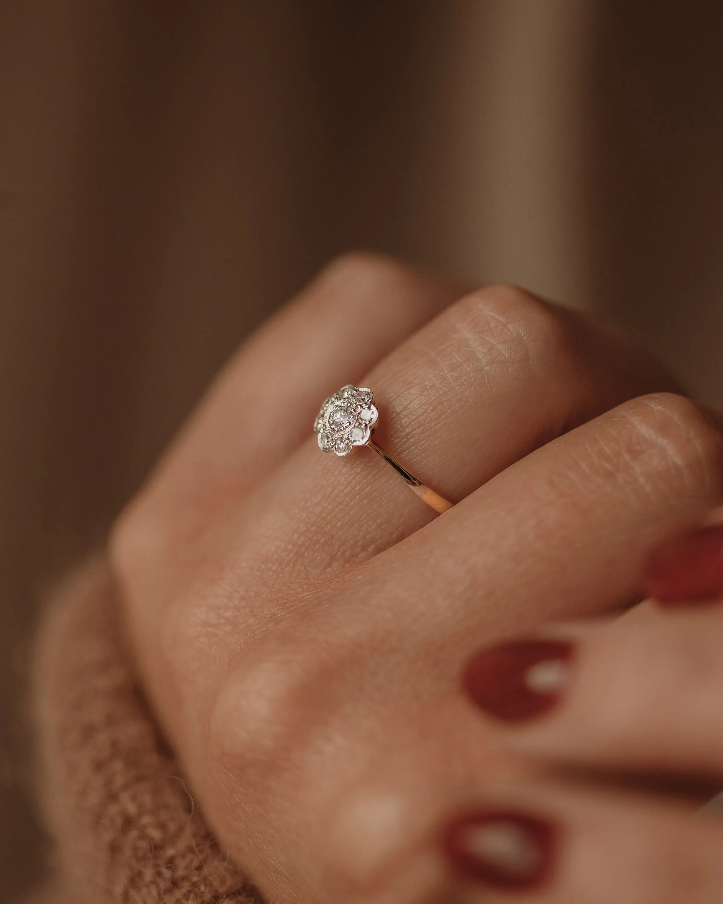 Margaret Antique 18ct Gold Diamond Daisy Cluster Ring sold by Rock n Rose product image thumbnail 2