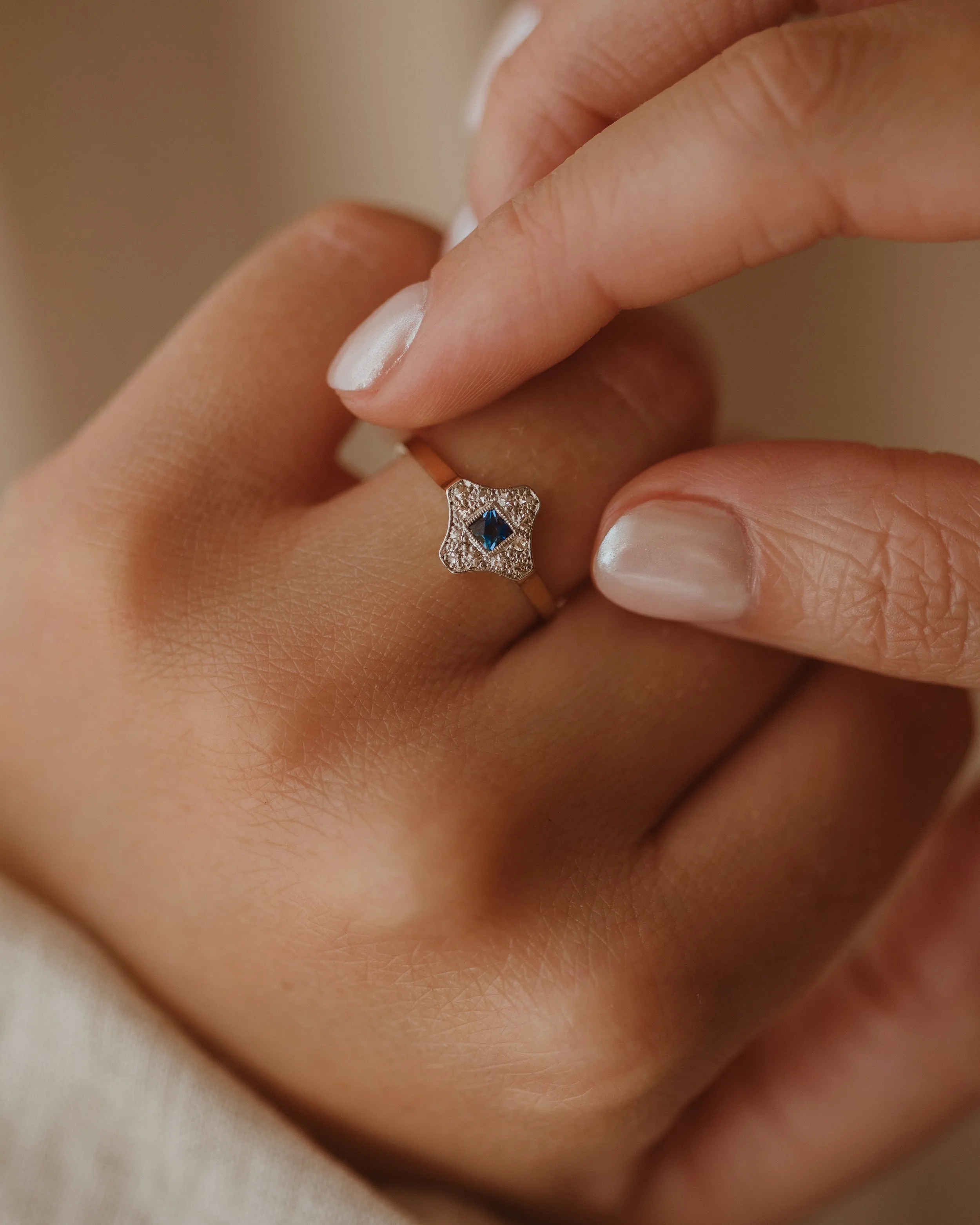 Gussie Antique Art Deco 18ct Gold Sapphire & Diamond Ring sold by Rock n Rose product image thumbnail 3