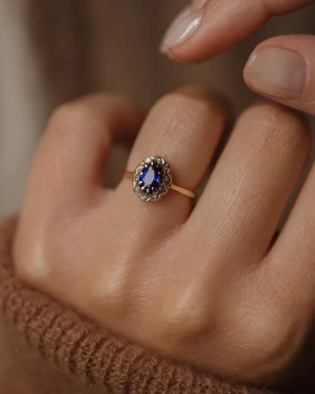 Mallory Vintage 18ct Gold Sapphire & Diamond Cluster Ring sold by Rock n Rose
