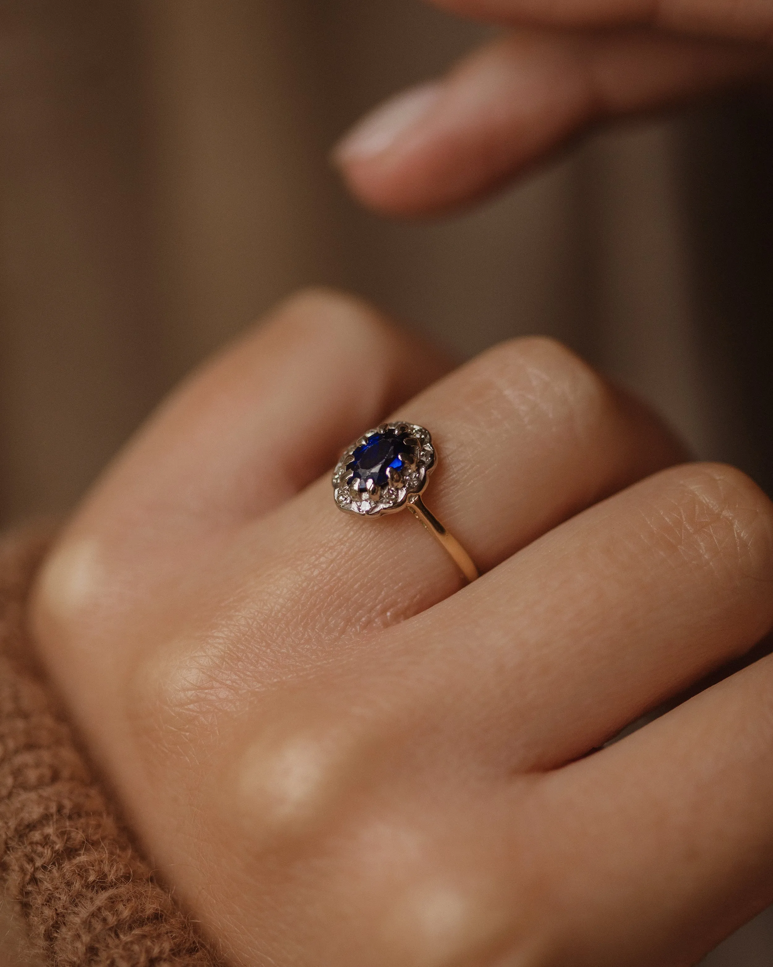 Mallory Vintage 18ct Gold Sapphire & Diamond Cluster Ring sold by Rock n Rose product image thumbnail 2