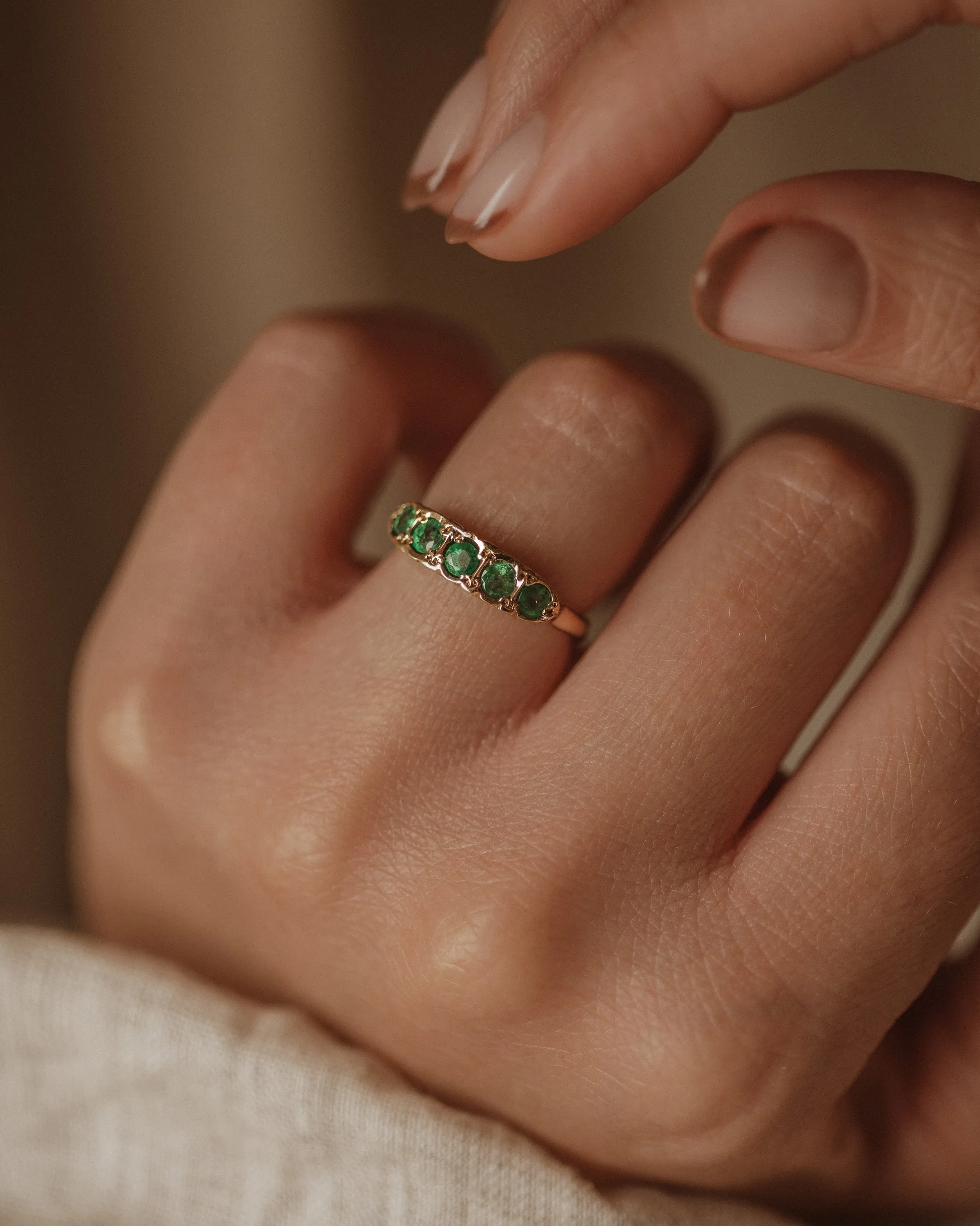 Edie 1986 9ct Gold Five Stone Emerald Ring sold by Rock n Rose