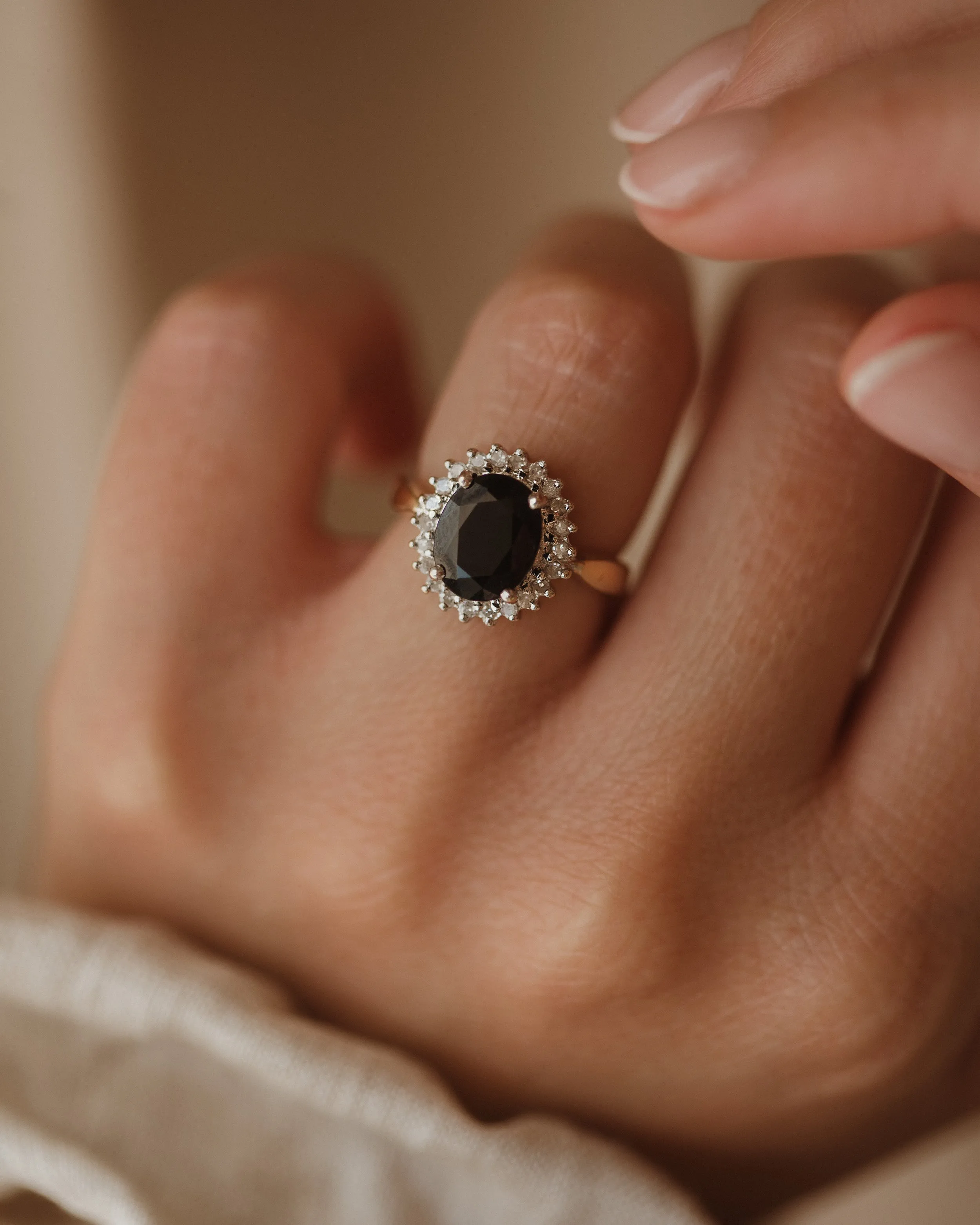 Rosina Vintage 9ct Gold Sapphire & Diamond Cluster Ring sold by Rock n Rose