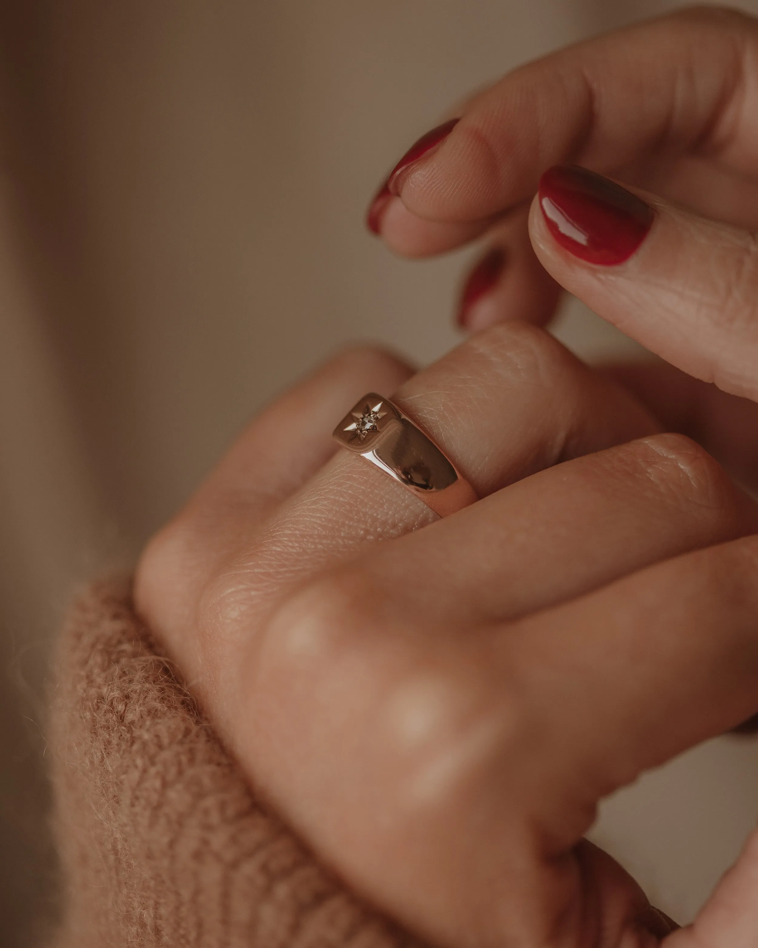 Estelle 1870 Antique 9ct Gold Star Set Diamond Signet Ring sold by Rock n Rose product image thumbnail 2