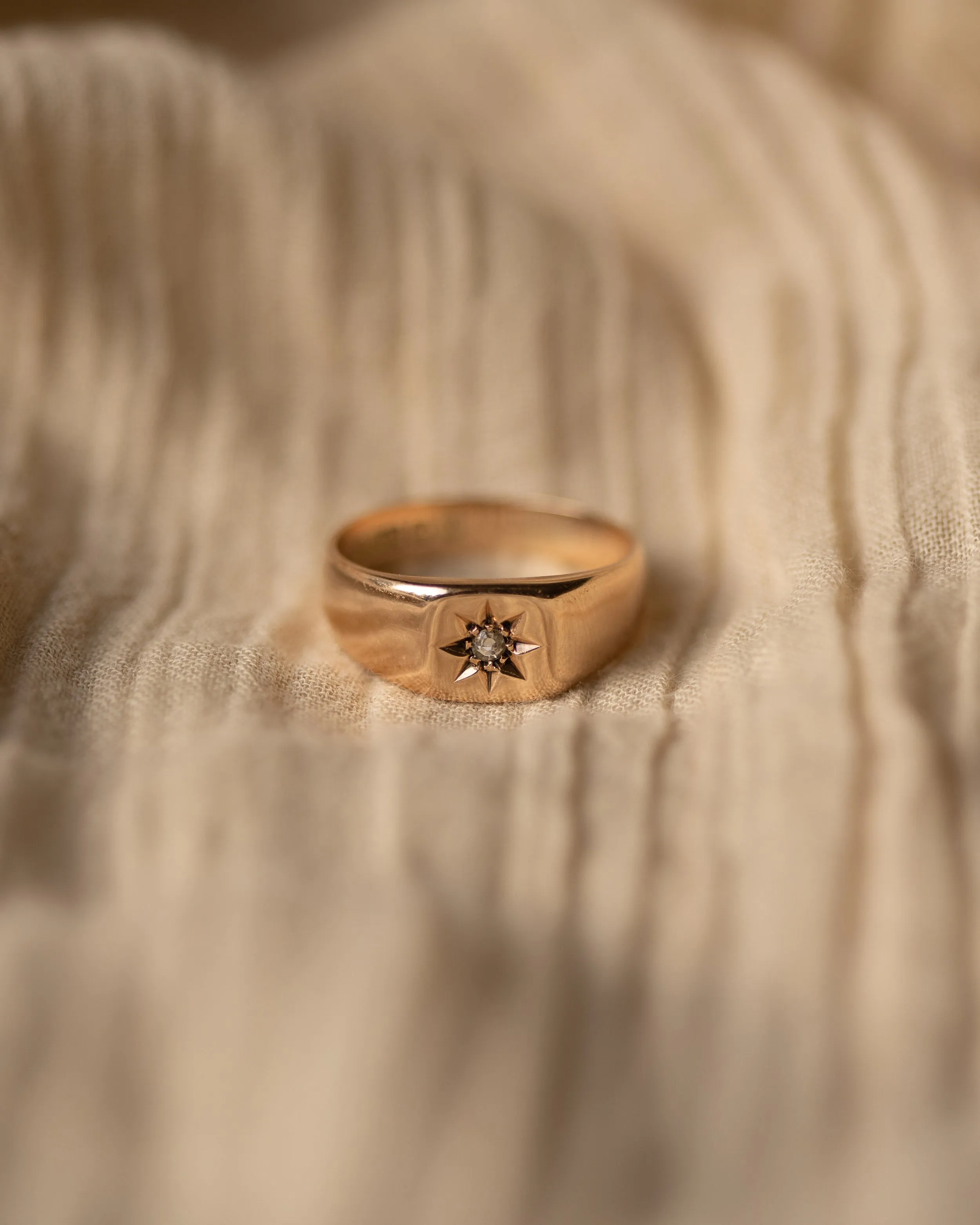 Estelle 1870 Antique 9ct Gold Star Set Diamond Signet Ring sold by Rock n Rose product image thumbnail 3