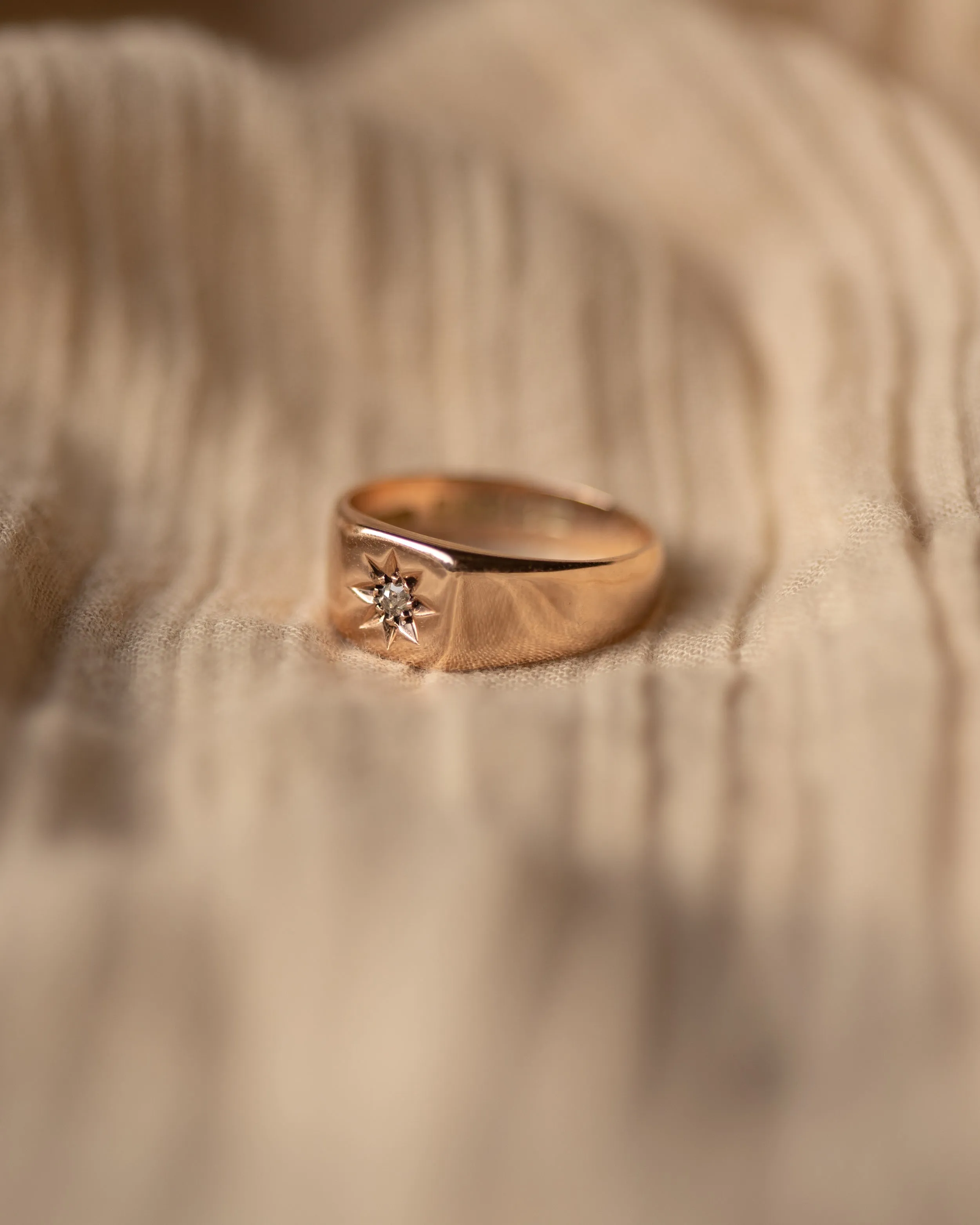 Estelle 1870 Antique 9ct Gold Star Set Diamond Signet Ring sold by Rock n Rose product image thumbnail 4