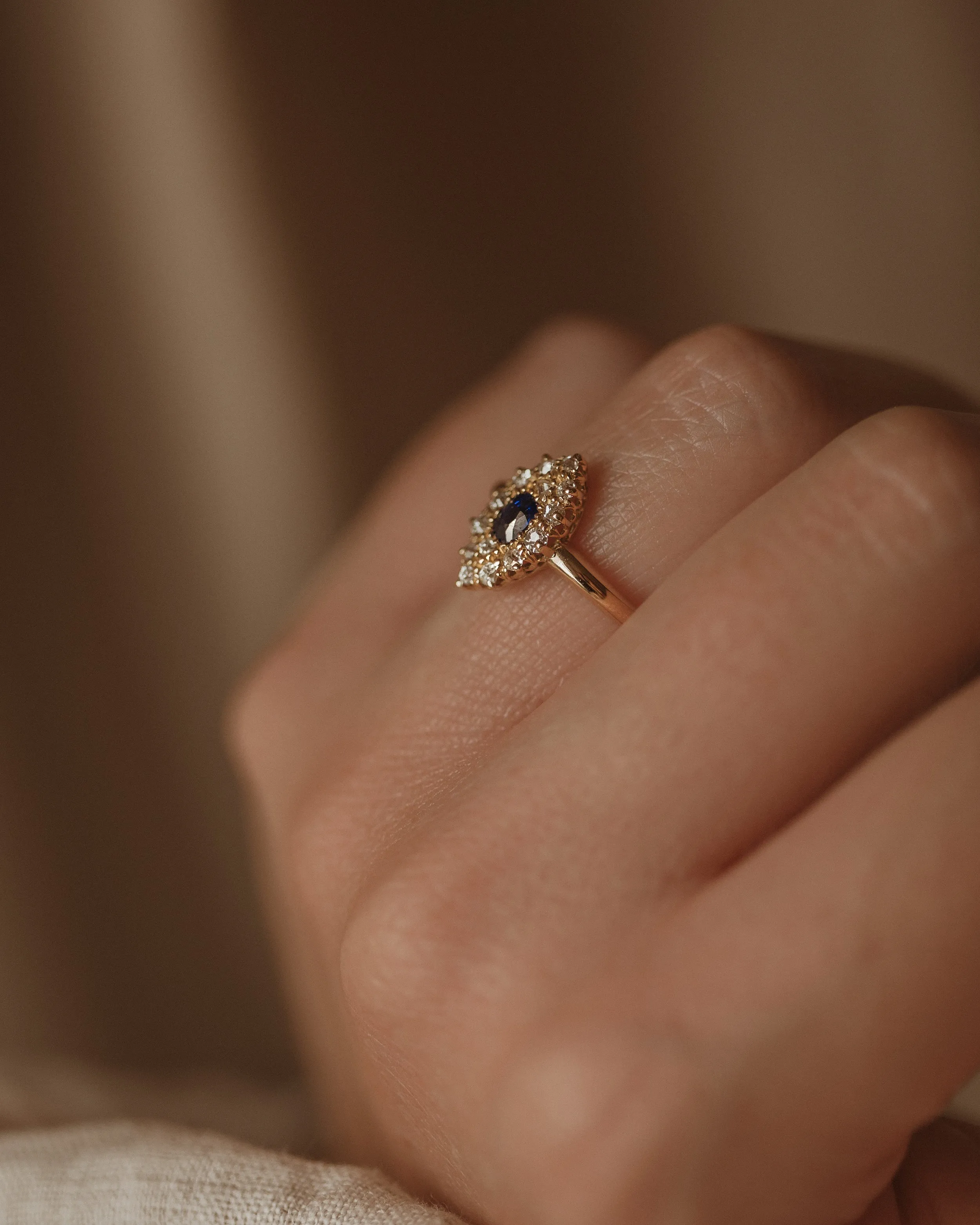 Martha 1918 18ct Gold Sapphire & Diamond Navette Ring sold by Rock n Rose product image thumbnail 2