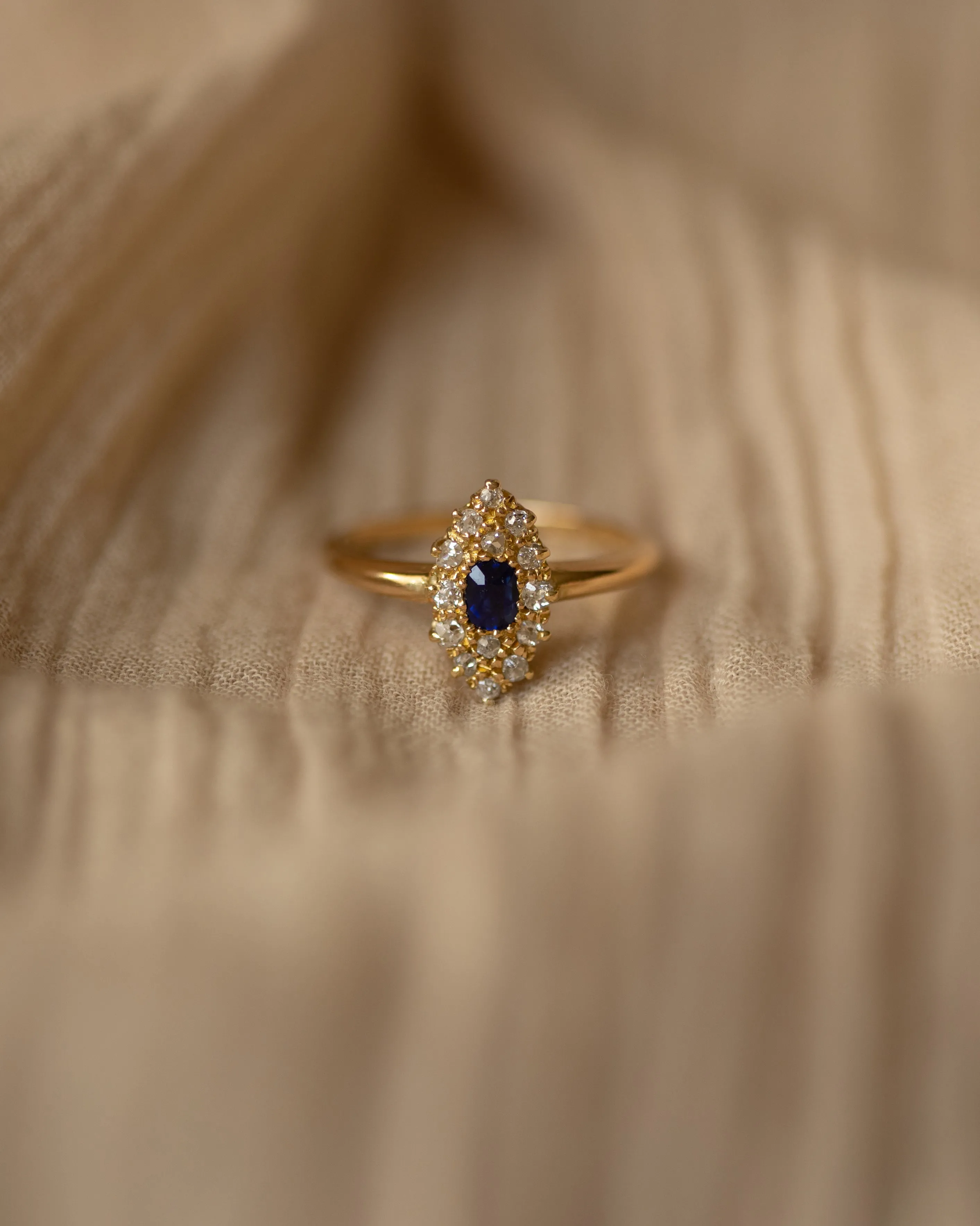 Martha 1918 18ct Gold Sapphire & Diamond Navette Ring sold by Rock n Rose product image thumbnail 3