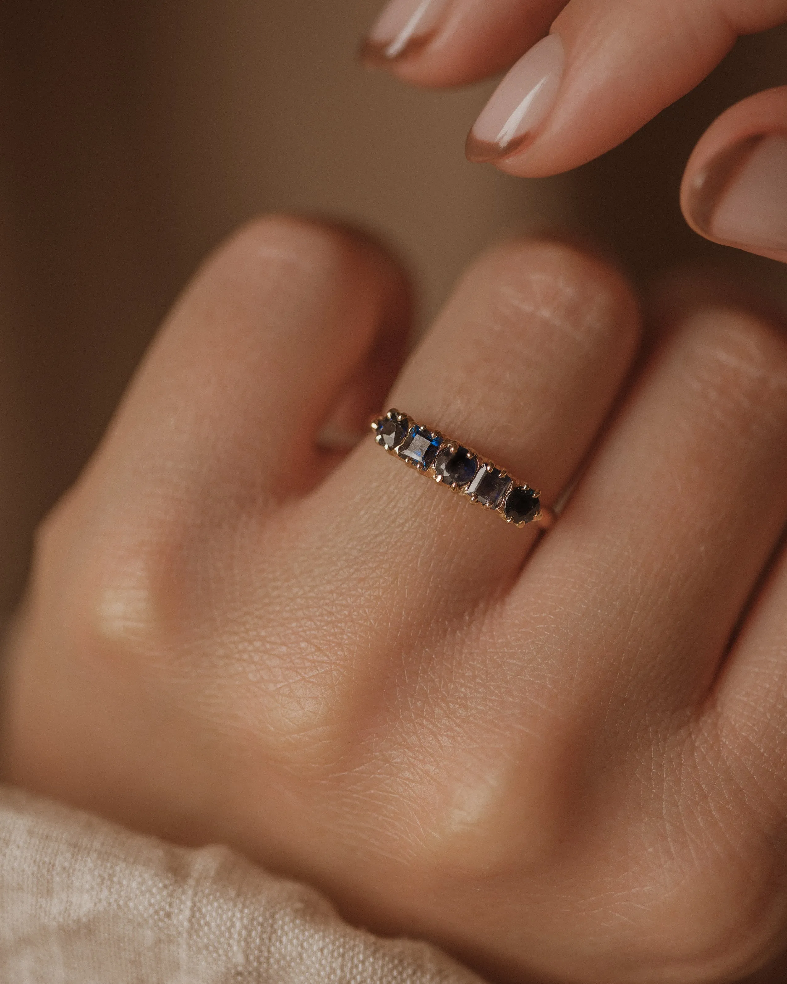 Trudy Vintage 18ct Gold Sapphire Five Stone Ring sold by Rock n Rose product image thumbnail 2