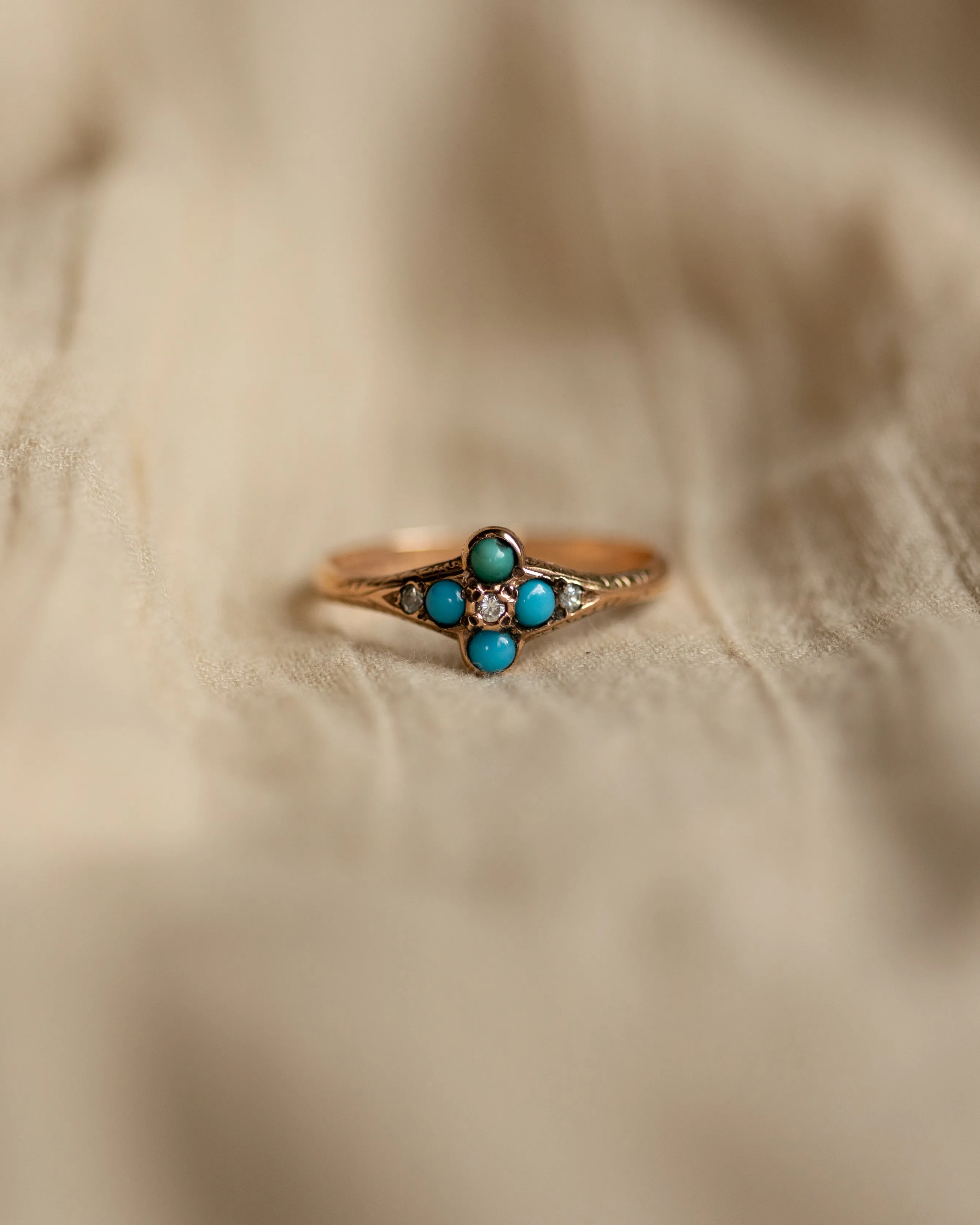 Flora Antique 9ct Gold Turquoise & Paste Cluster Ring sold by Rock n Rose product image thumbnail 3