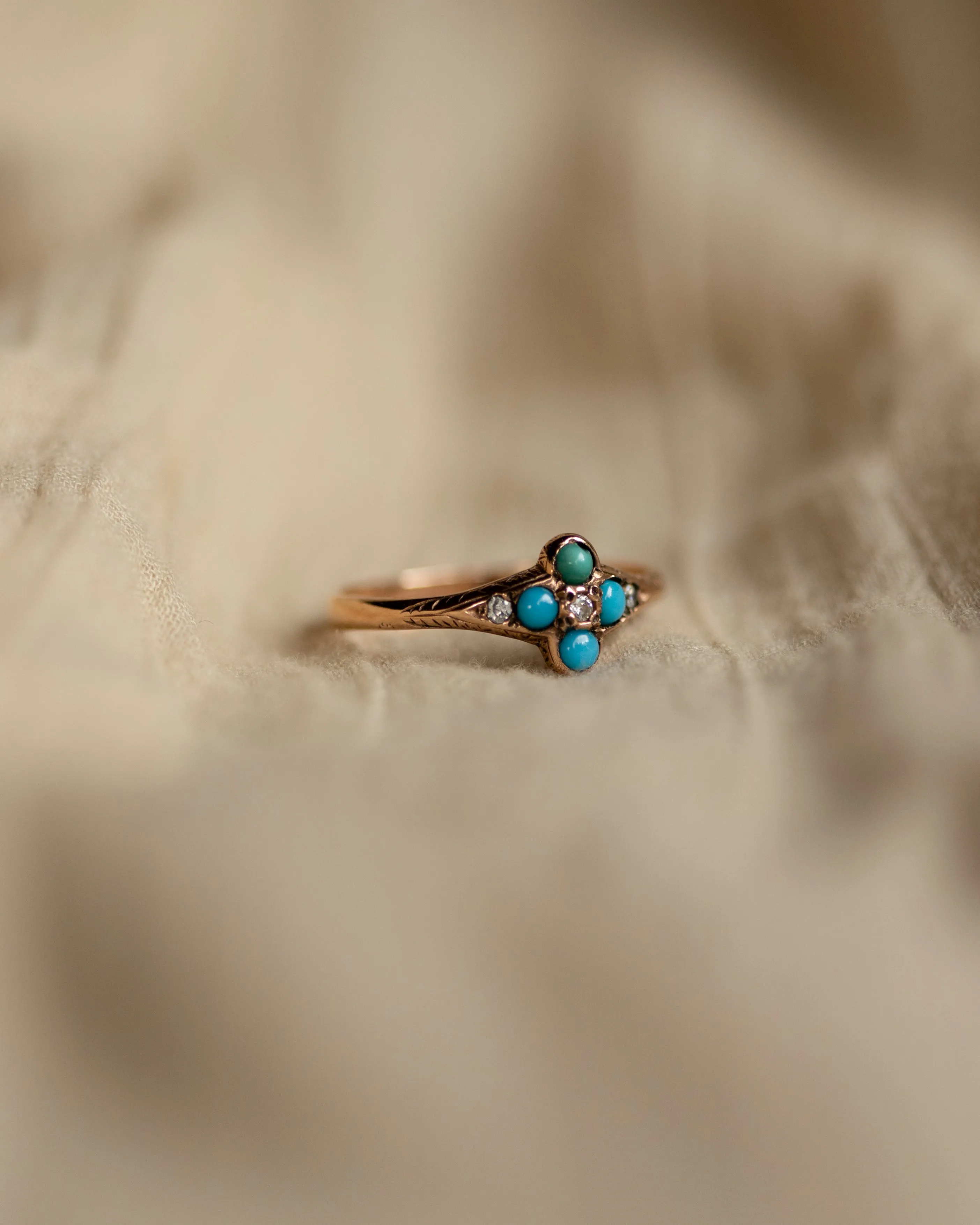Flora Antique 9ct Gold Turquoise & Paste Cluster Ring sold by Rock n Rose product image thumbnail 4