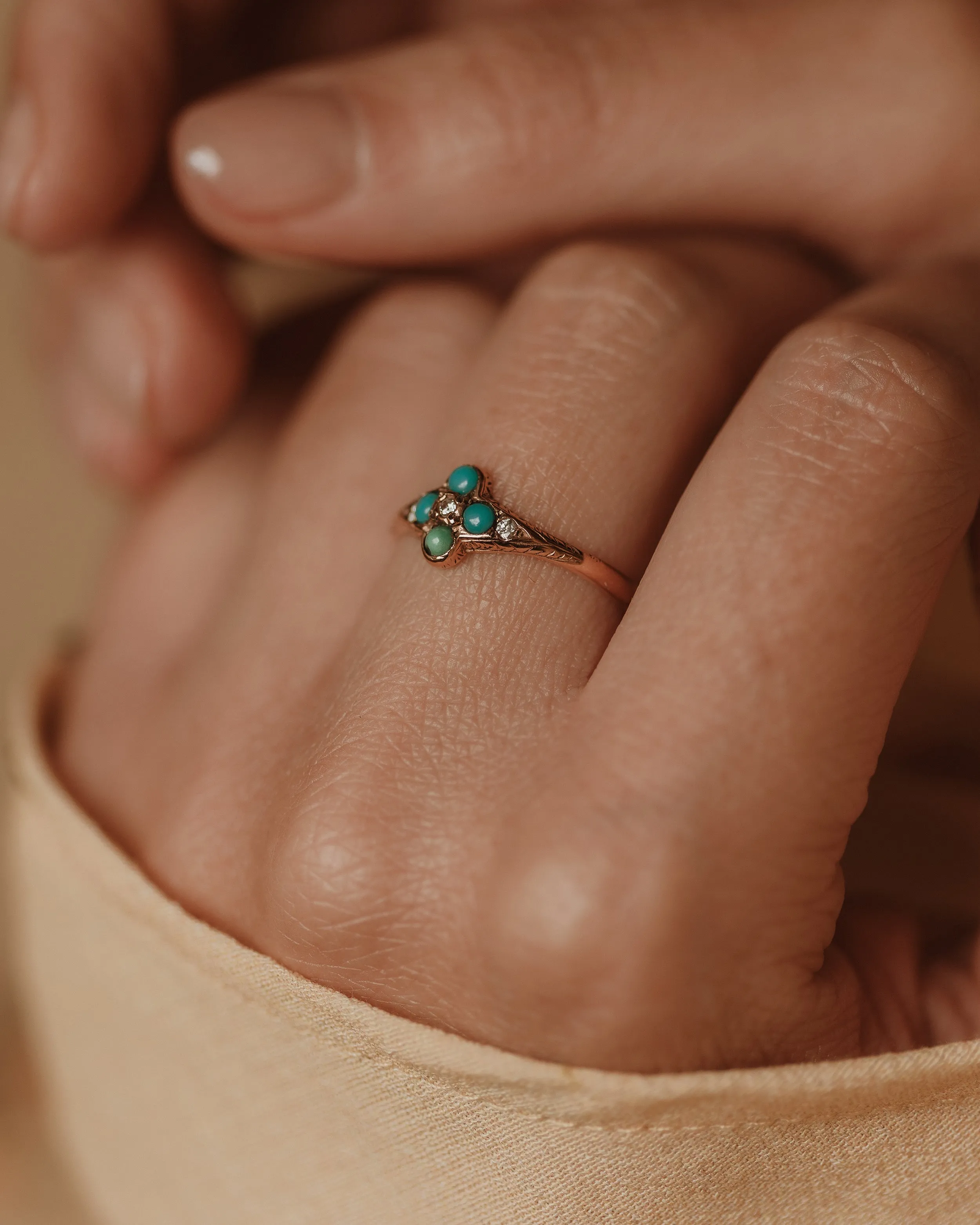 Flora Antique 9ct Gold Turquoise & Paste Cluster Ring sold by Rock n Rose product image thumbnail 2