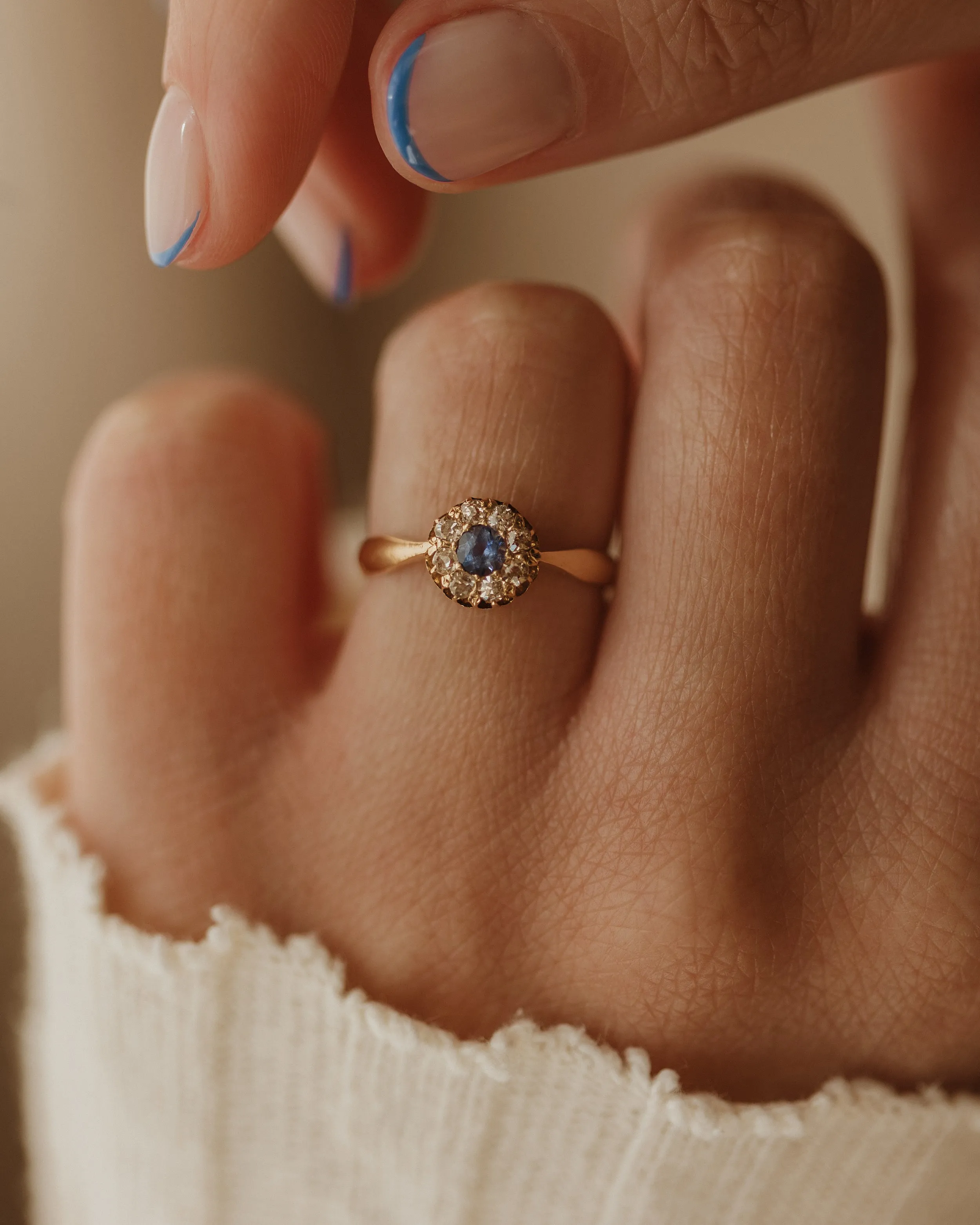 Hope 1911 Antique 18ct Gold Sapphire & Diamond Cluster Ring sold by Rock n Rose