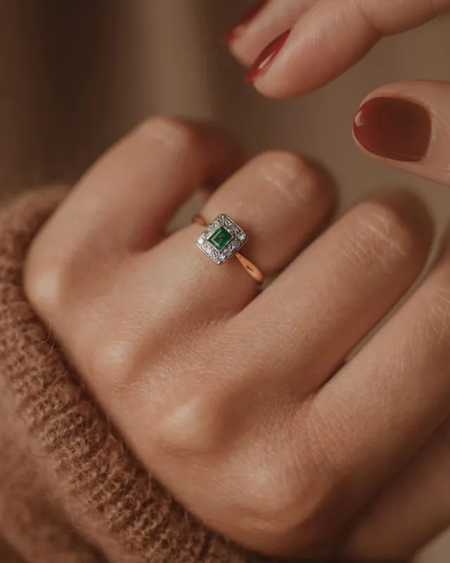Henrietta Antique 18ct Gold Emerald & Diamond Ring sold by Rock n Rose