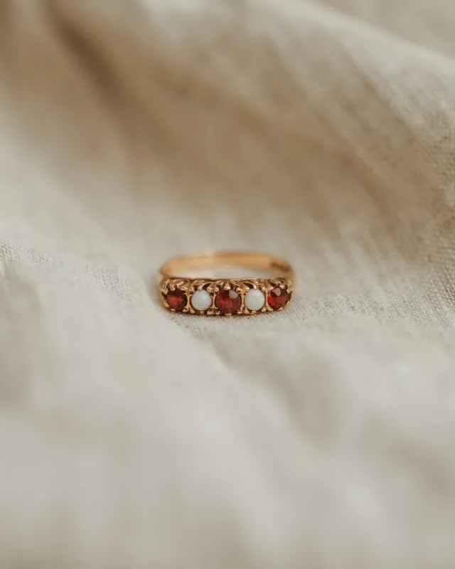 Wilma 9ct Gold Garnet & Opal Ring sold by Rock n Rose