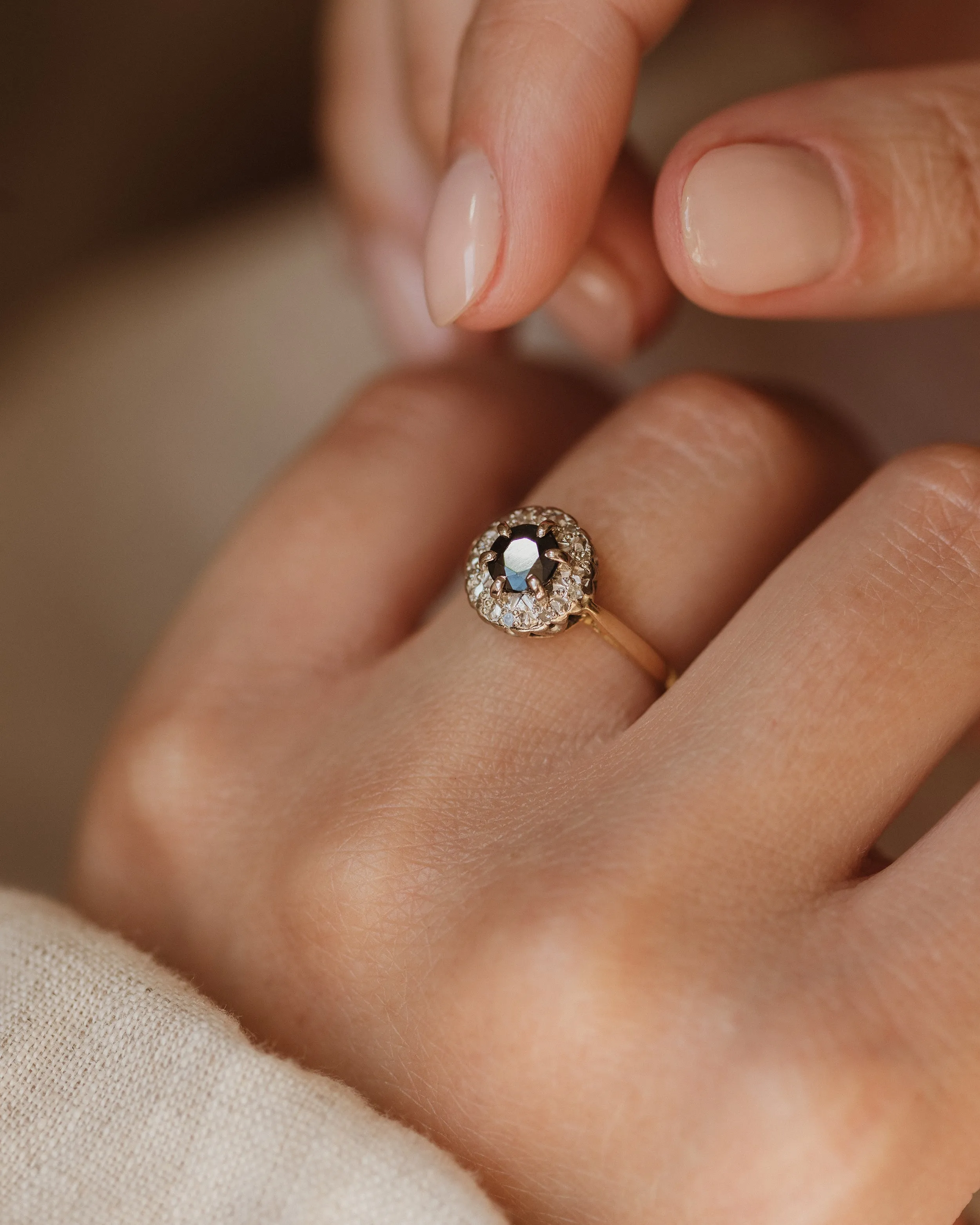 Cressida 1966 Vintage 18ct Gold Sapphire & Diamond Cluster Ring sold by Rock n Rose product image thumbnail 2