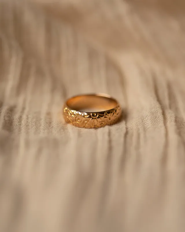 Dahlia 1960 Vintage 22ct Gold Floral Wedding Band Ring sold by Rock n Rose
