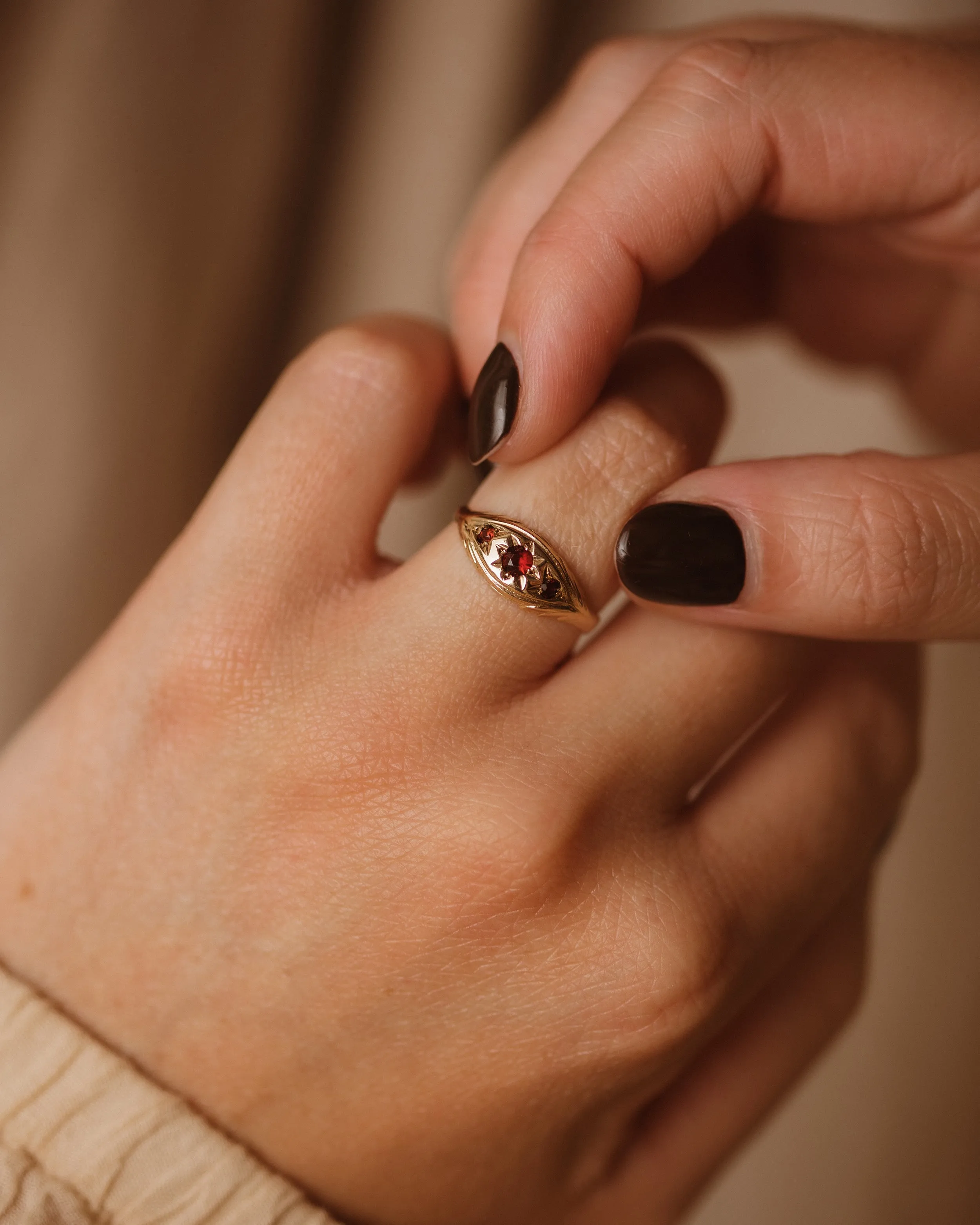 Rosamond 1980 9ct Gold Garnet Gypsy Ring sold by Rock n Rose product image thumbnail 5