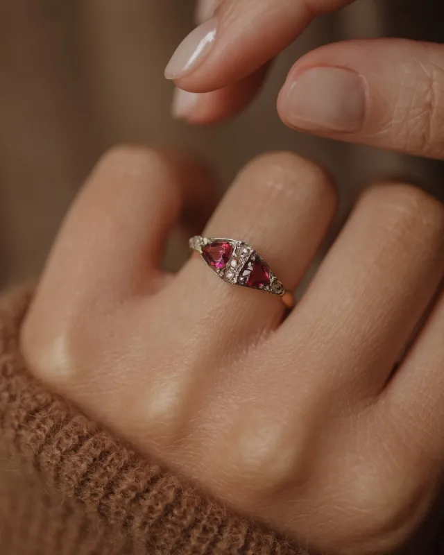 Lucy 1896 Antique 18ct Gold Heart-Shaped Garnet & Diamond Ring sold by Rock n Rose