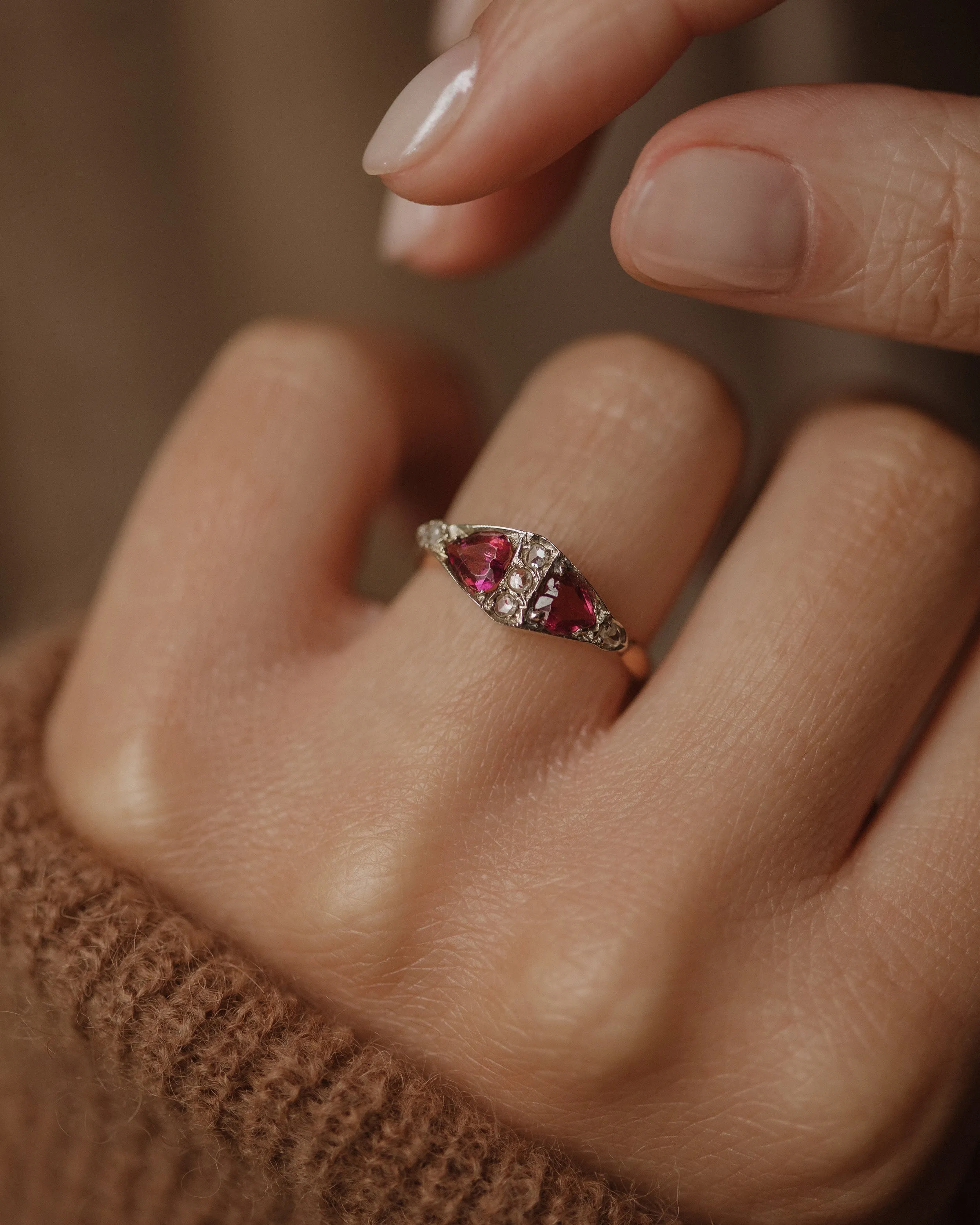 Lucy 1896 Antique 18ct Gold Heart-Shaped Garnet & Diamond Ring sold by Rock n Rose