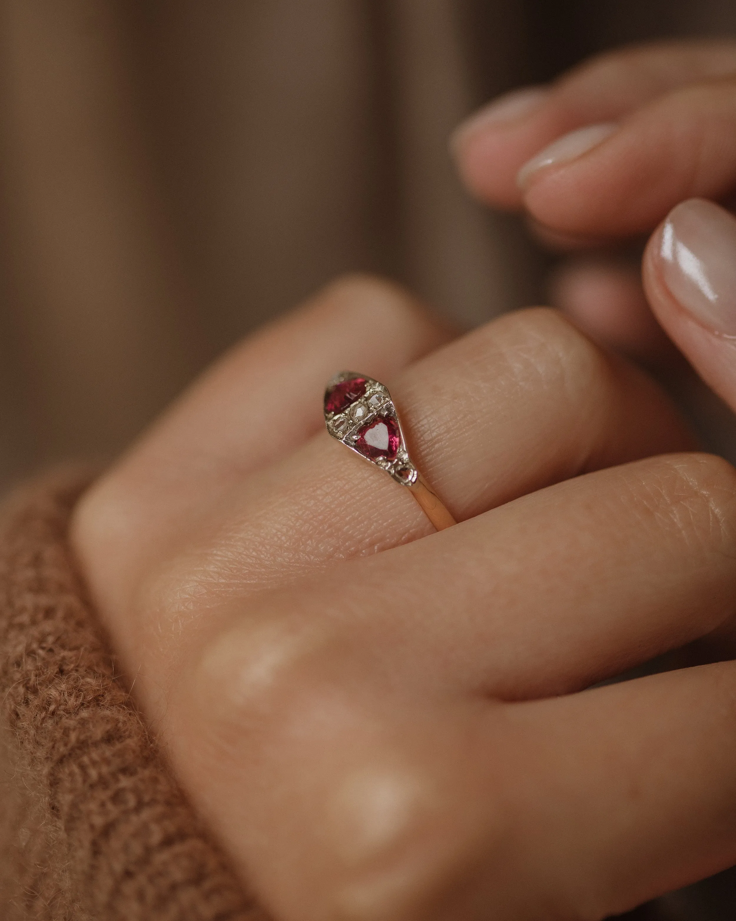 Lucy 1896 Antique 18ct Gold Heart-Shaped Garnet & Diamond Ring sold by Rock n Rose product image thumbnail 2