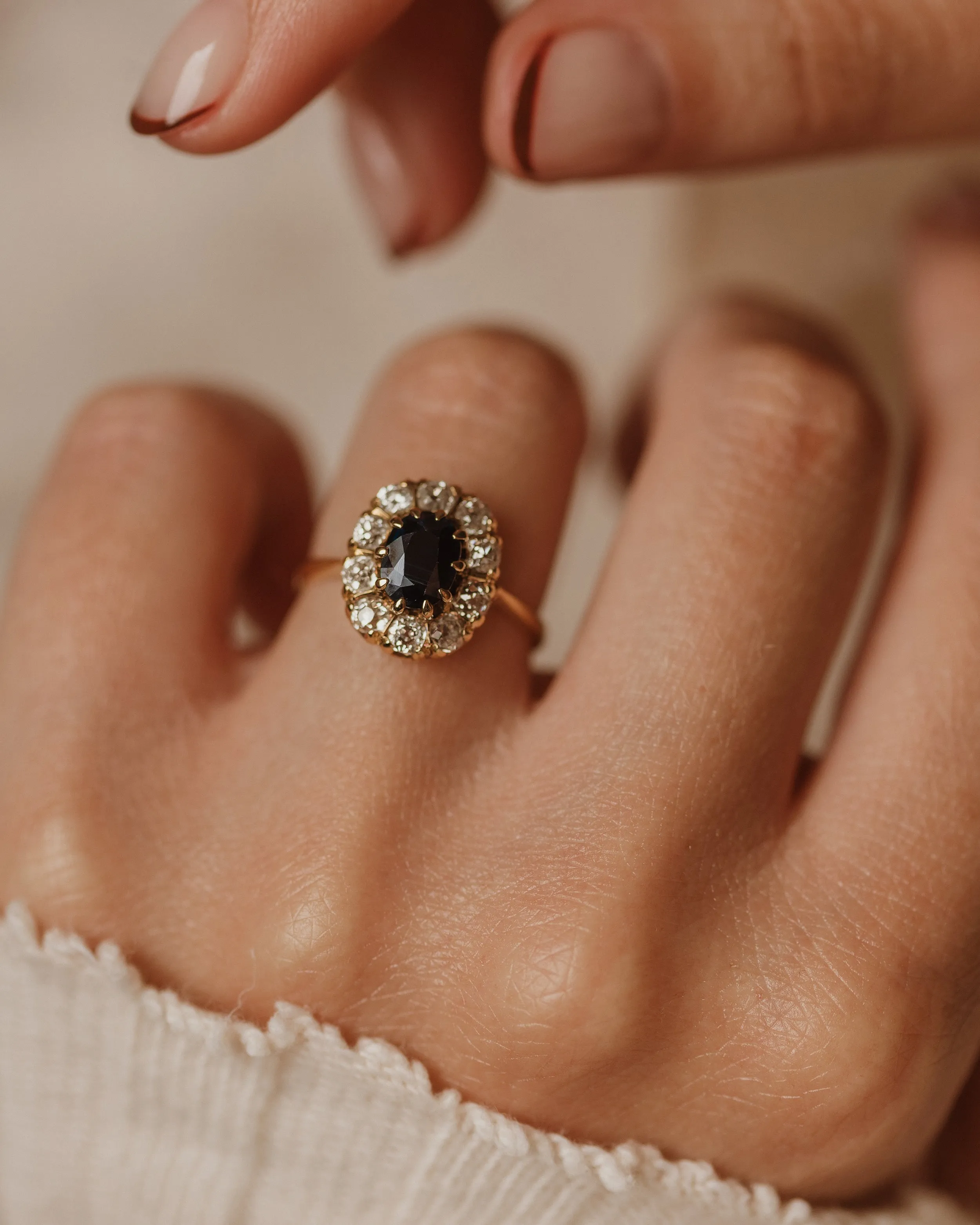 Yvette Antique 18ct Gold Sapphire & Diamond Cluster Ring sold by Rock n Rose product image thumbnail 2