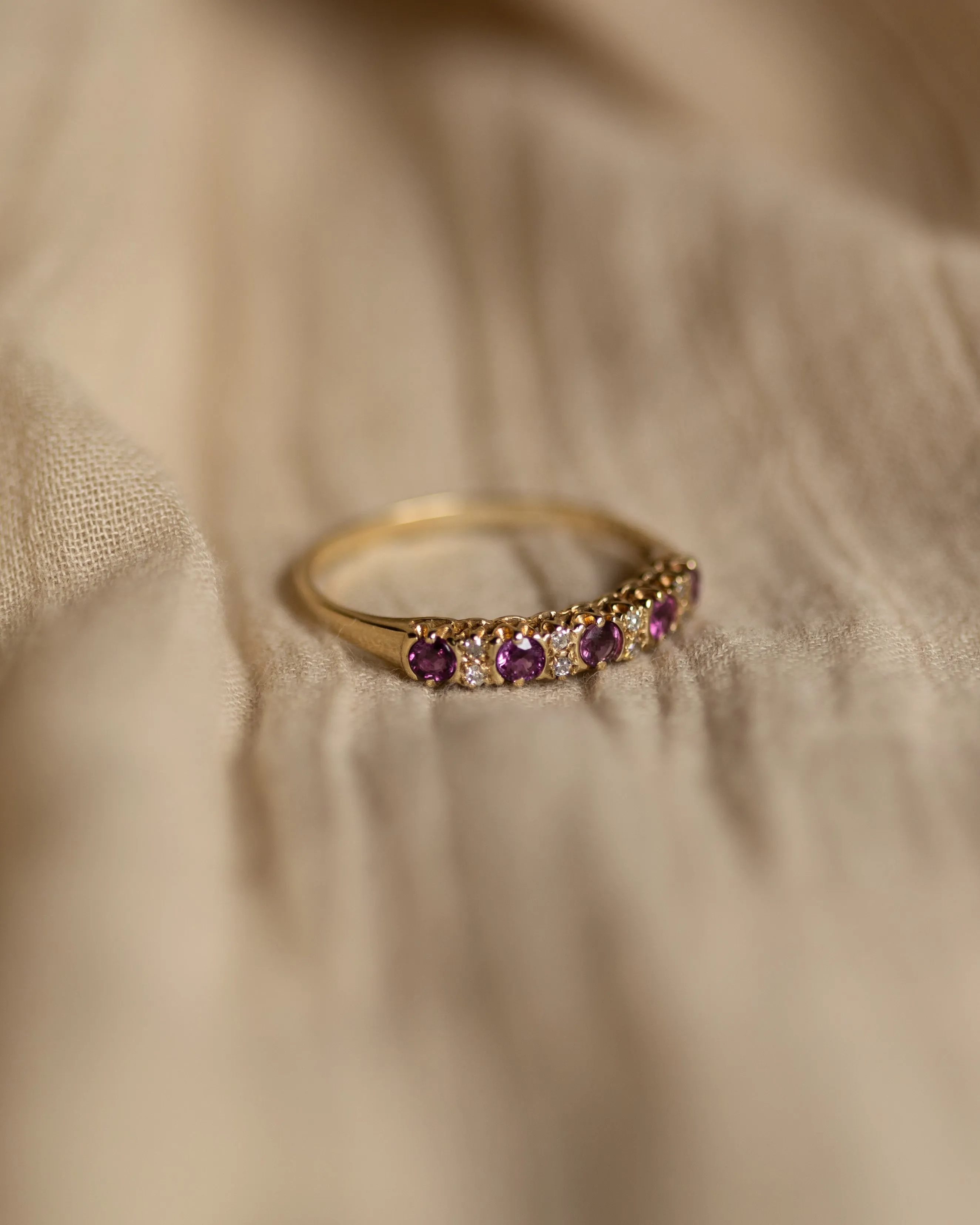 Rosalind 1989 Vintage 9ct Gold Ruby & Diamond Half Eternity Ring sold by Rock n Rose product image thumbnail 4