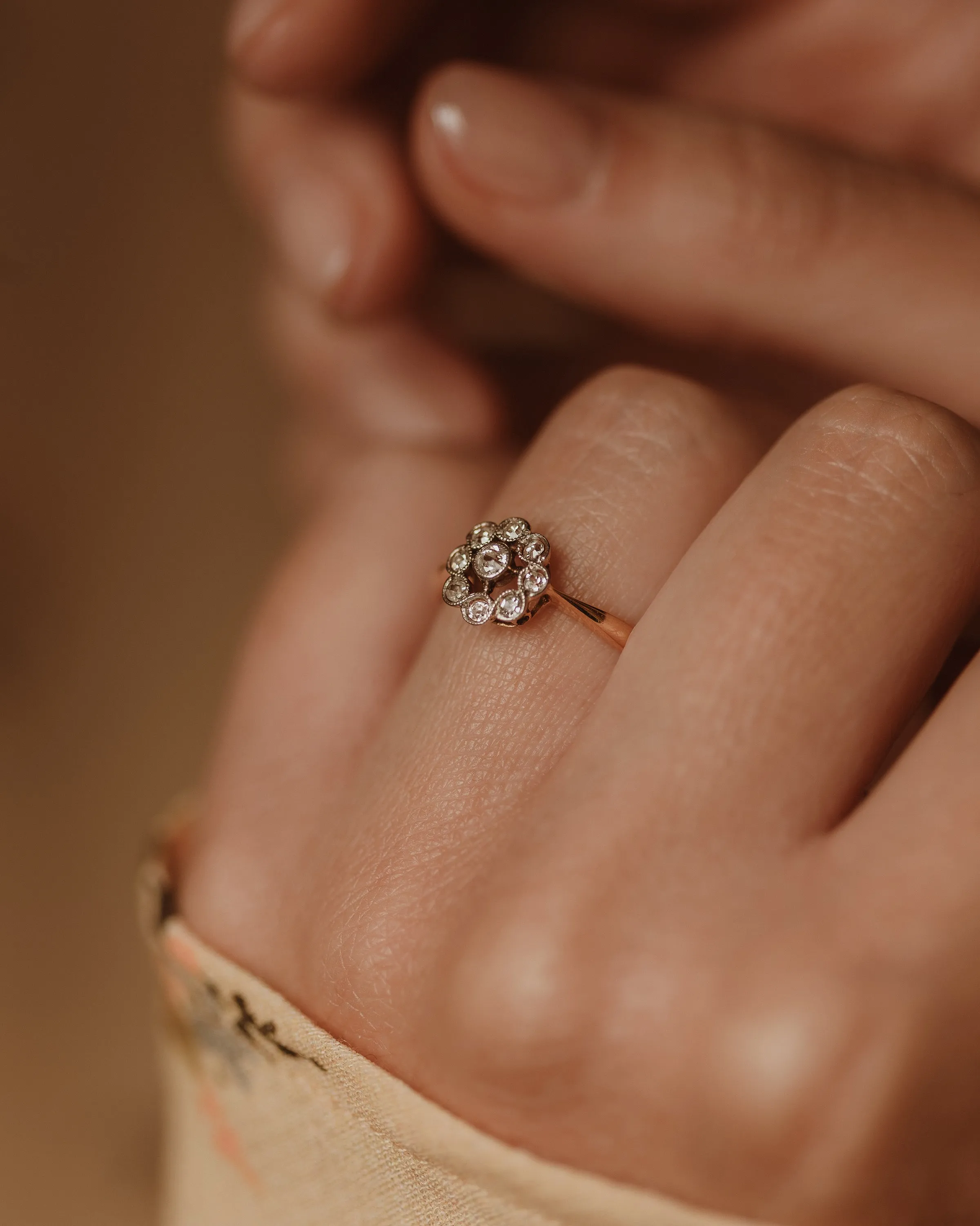 Amie Antique Art Deco 18ct Gold Diamond Flowerhead Cluster Ring sold by Rock n Rose product image thumbnail 2