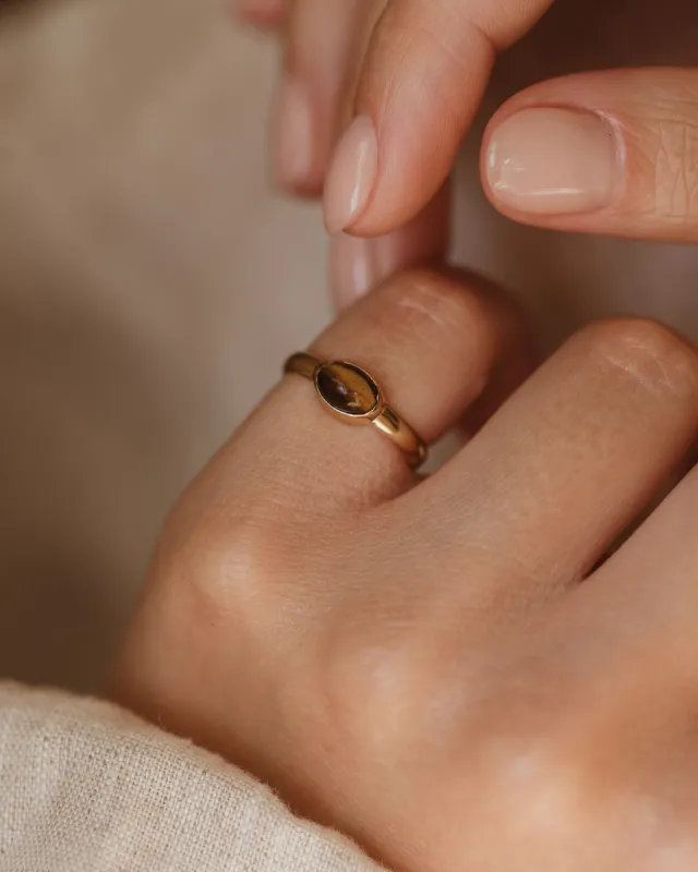 Ovalie 1979 Vintage 9ct Gold Tigers Eye Solitaire Ring sold by Rock n Rose