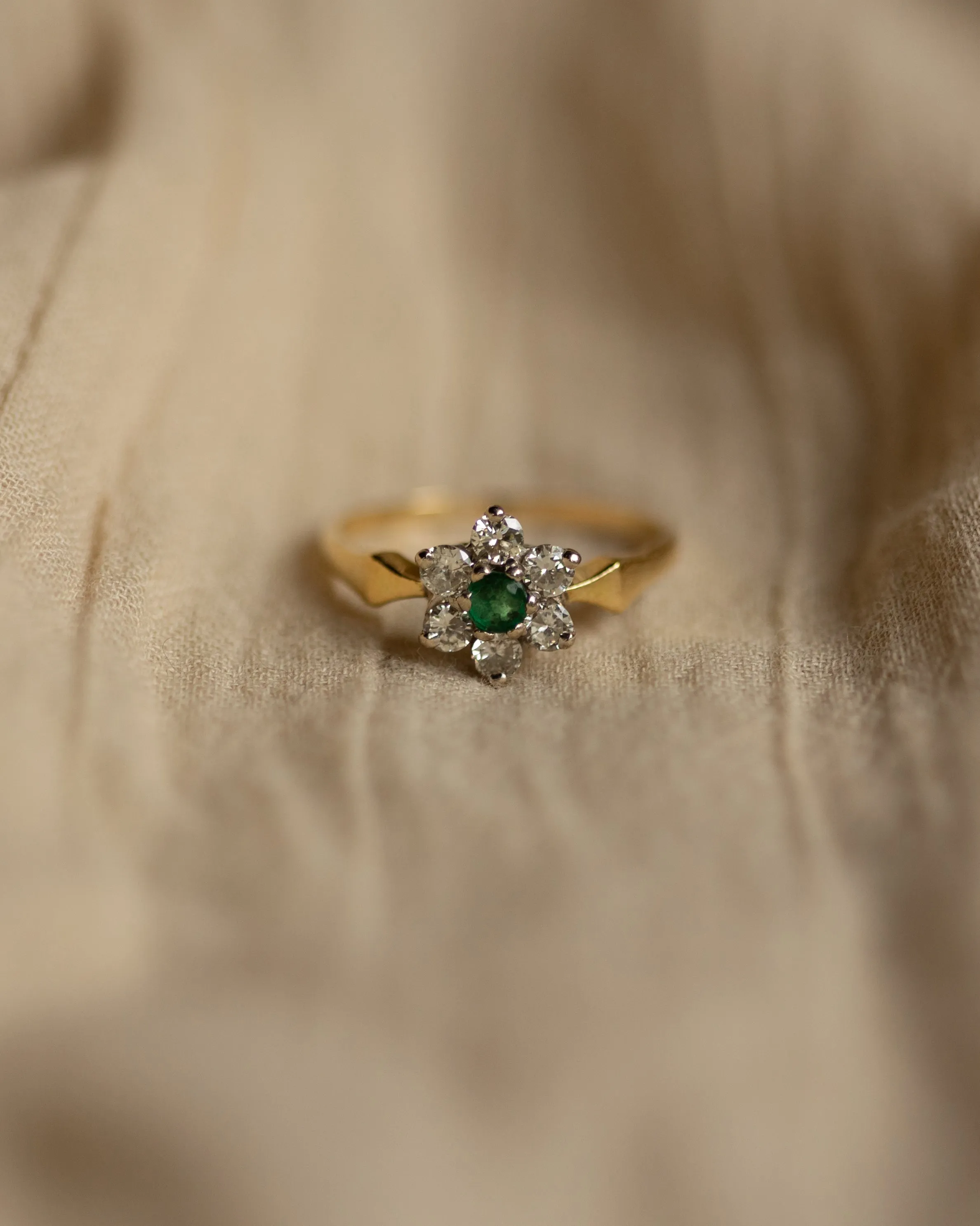 Sylvia Vintage 18ct Gold Emerald & Diamond Cluster Ring sold by Rock n Rose